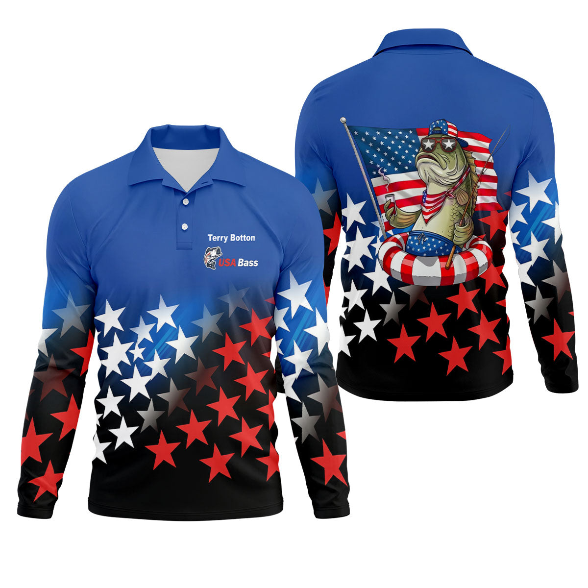 USA Bass Fishing American Flag Fishing Shirt, 250 Years 4th Of July Fishing UPF Shirts, Men's Fishing Shirt