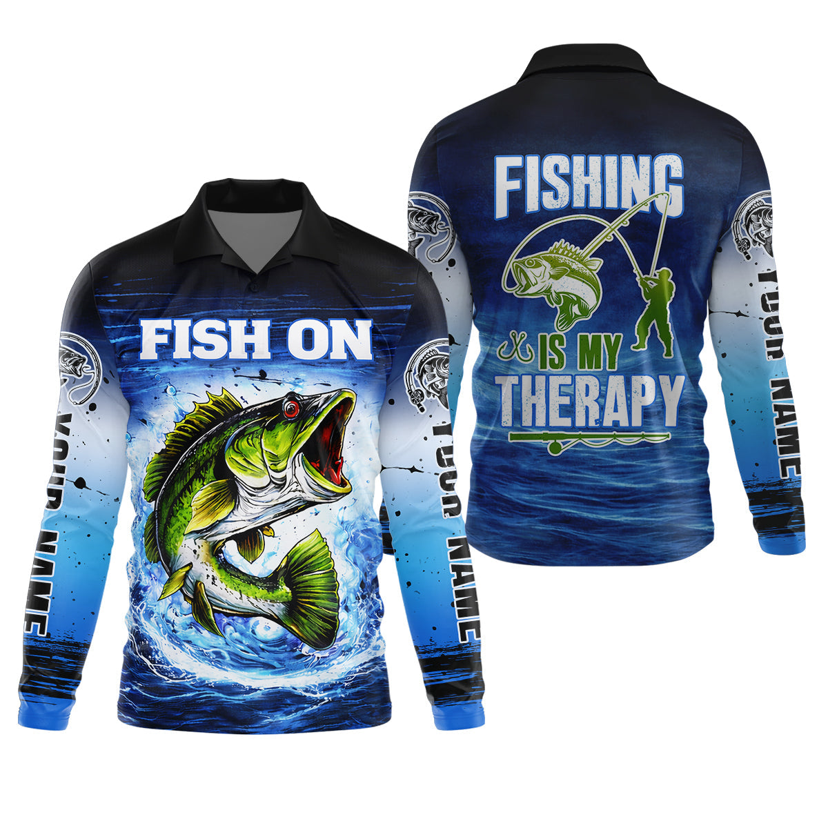 Fishing Is My Therapy Fishing UPF Shirt, Fish On, Personalized Fishing Shirt For Men, Mens Casual Shirts