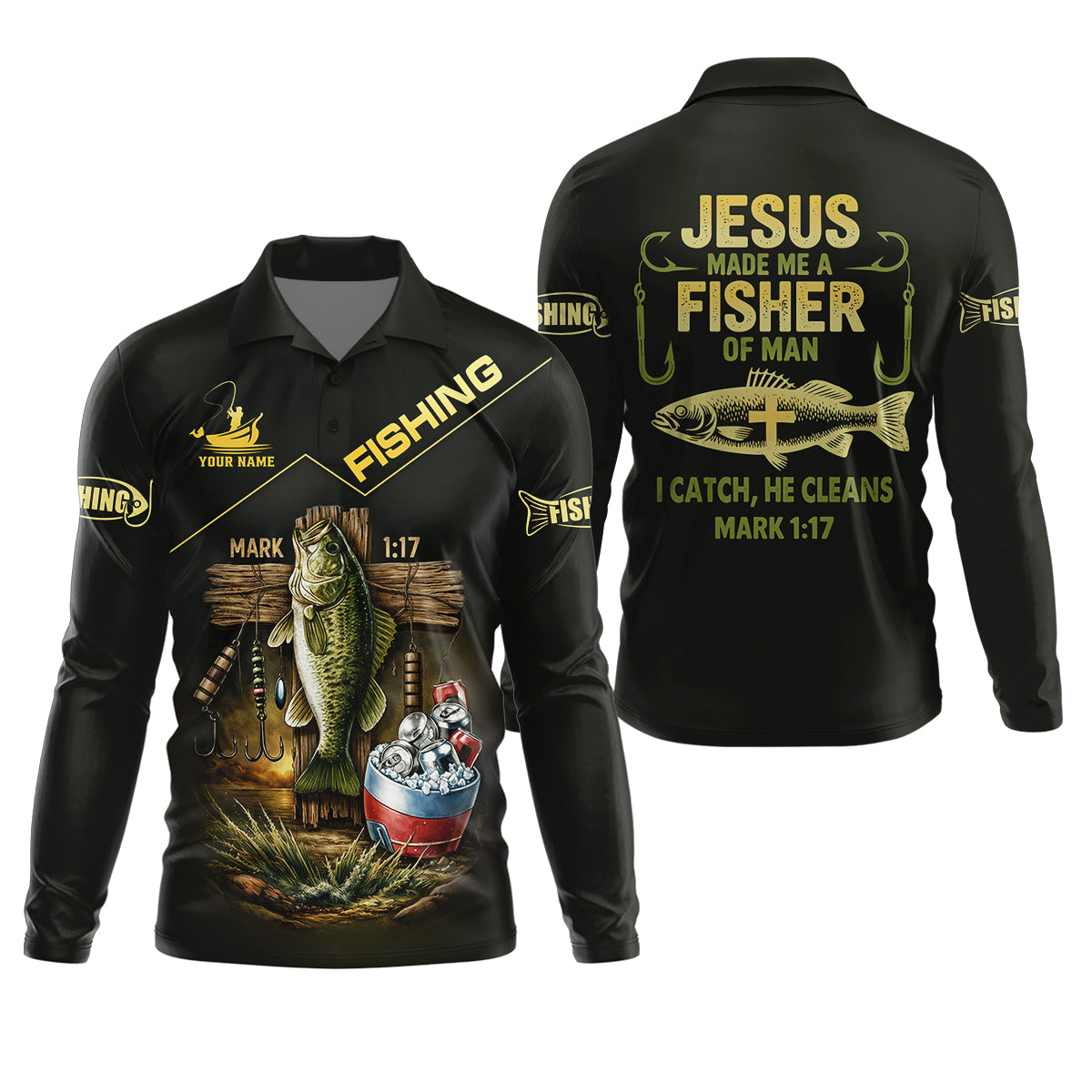 Jesus Made Me A Fisher Of Man Fishing UPF Shirts, Jesus Fishing Shirt, Funny Fishing Shirt