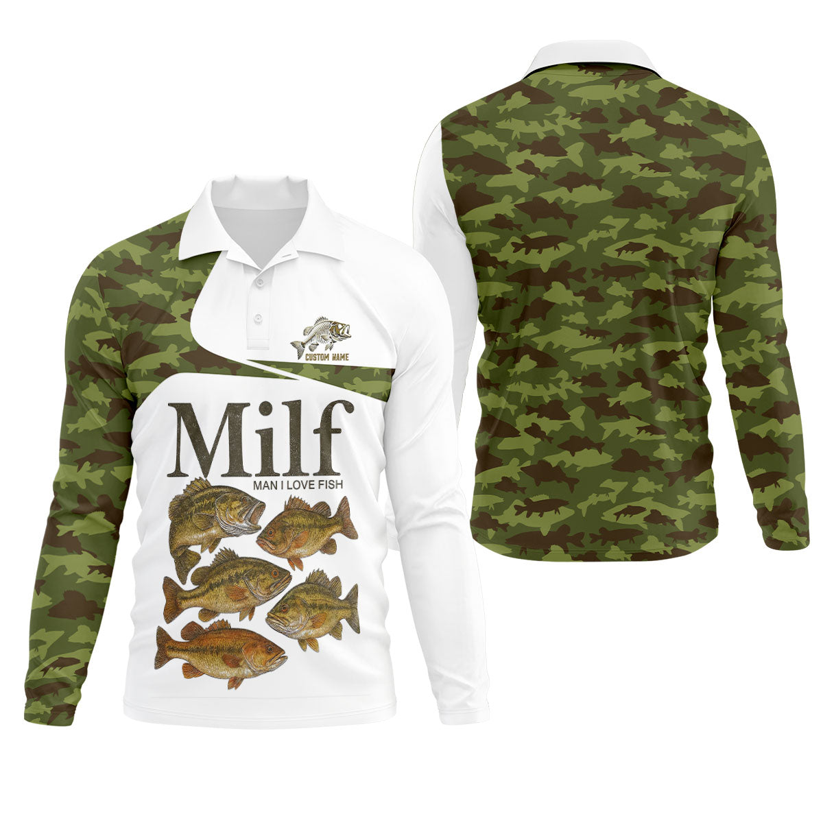 MILF Man I Love Fish Green Camo Funny Fishing Shirt, Fishing UPF Shirts, Fishing Shirts For Men
