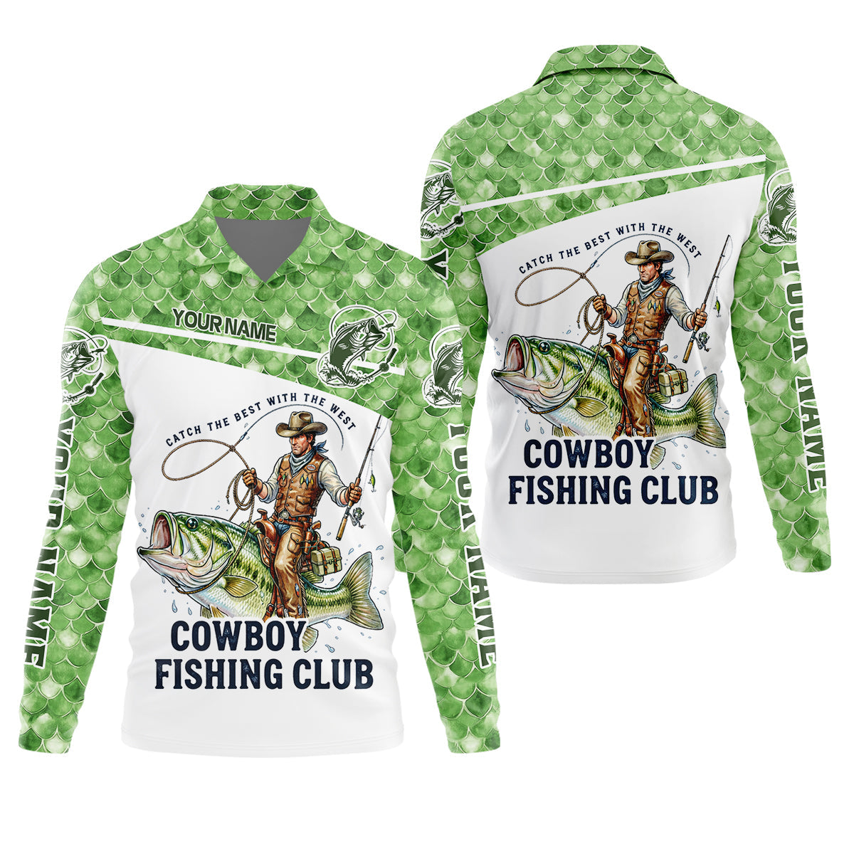 Cowboy Fishing Club Shirt, Personalized Bass Western Long Sleeve For Men, Fishing UPF Shirts