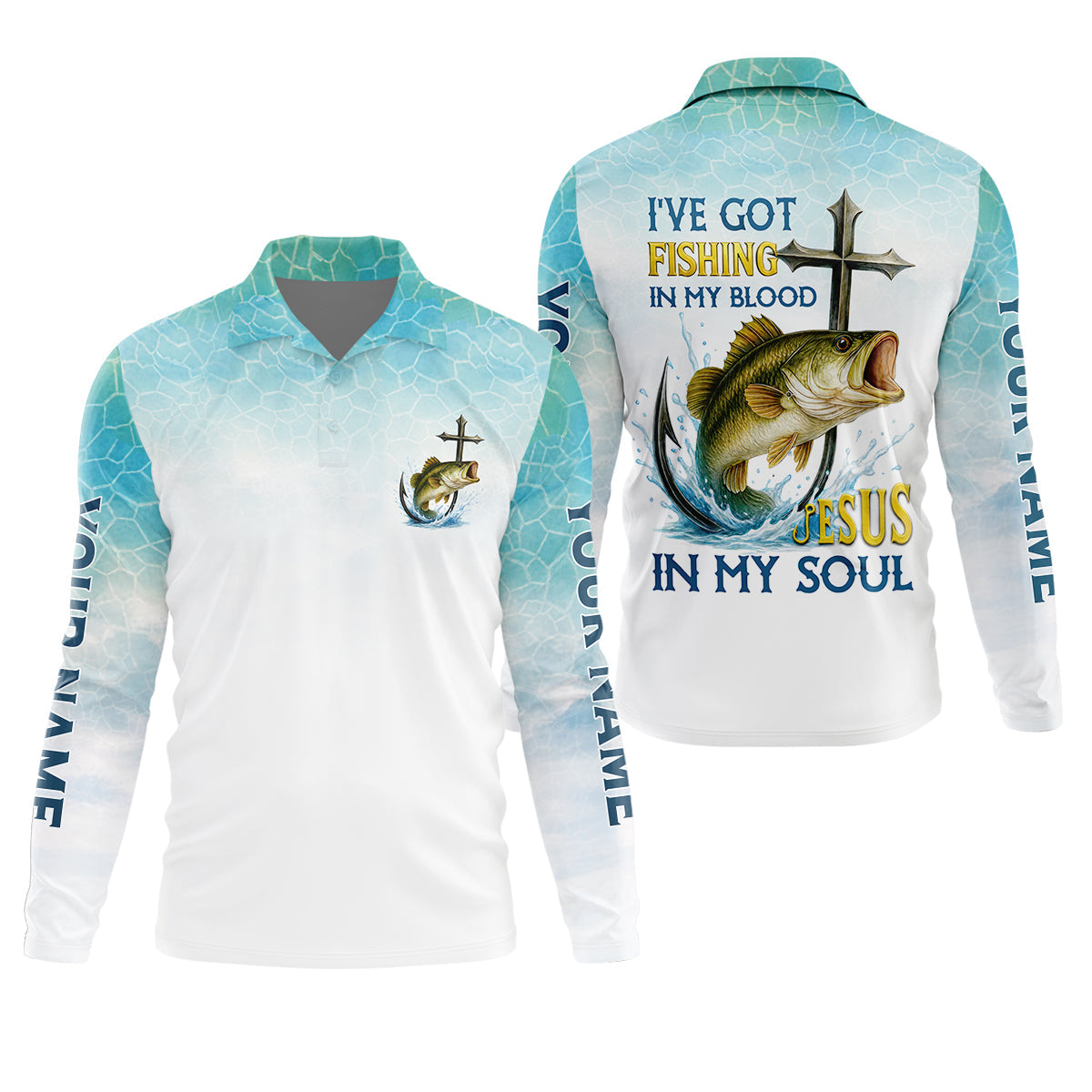 I've Got Fishing In My Blood Jesus In My Soul Faith Cross Christian Fishing UPF Shirts, Fishing Shirts For Men