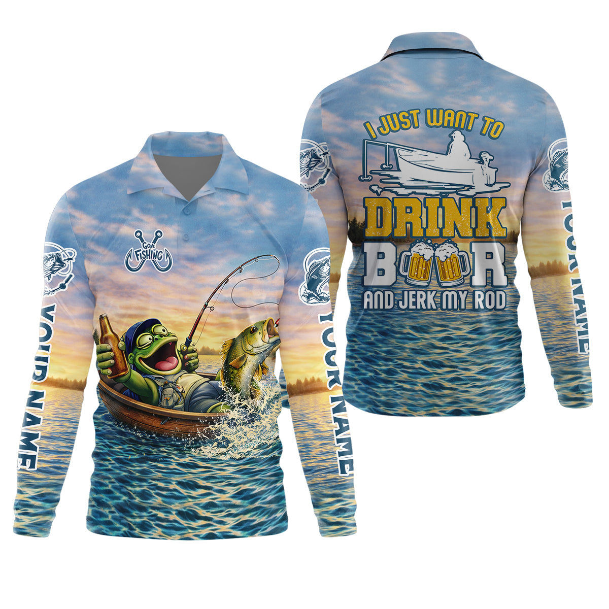 Drunk Frog Fishing with Beer, Funny Personalized Fishing Shirt