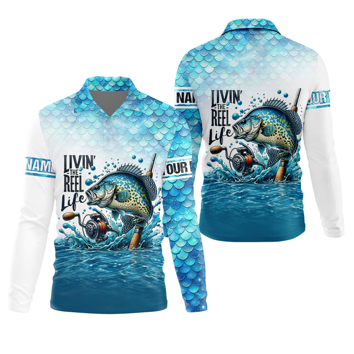 Living The Reel Life Fish Scale Pattern Funny Fishing Shirt, Fishing UPF Shirts, Fishing Shirts For Men