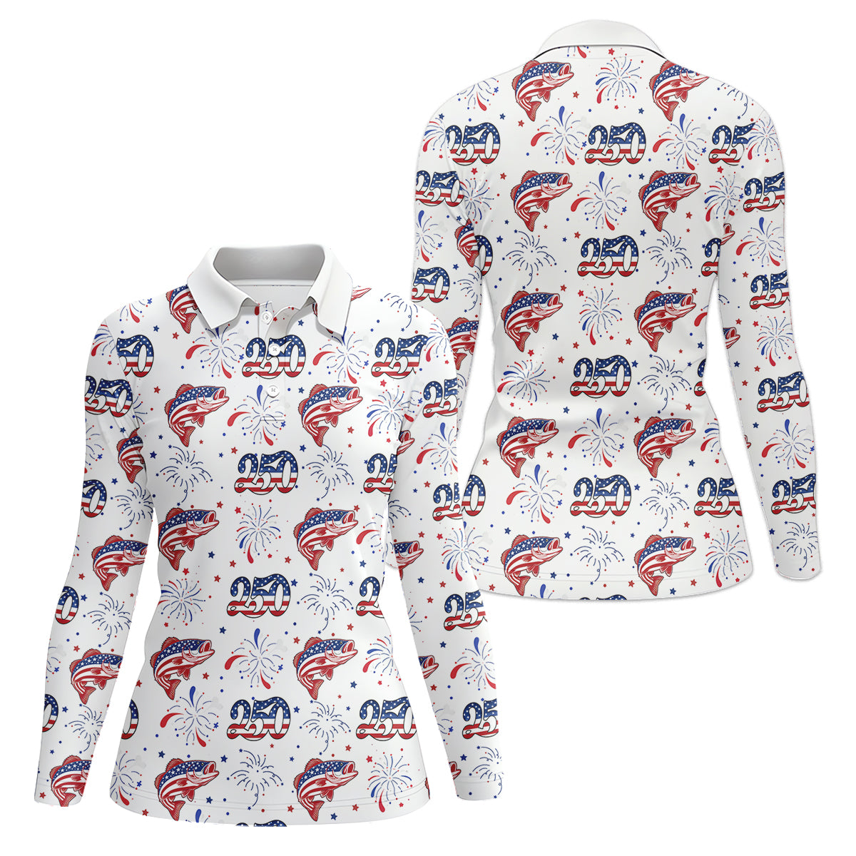 Largemouth Bass Fishing Patriotic Fishing Shirt, Fishing UPF Shirts, 250th Anniversary Fishing Shirt For Women