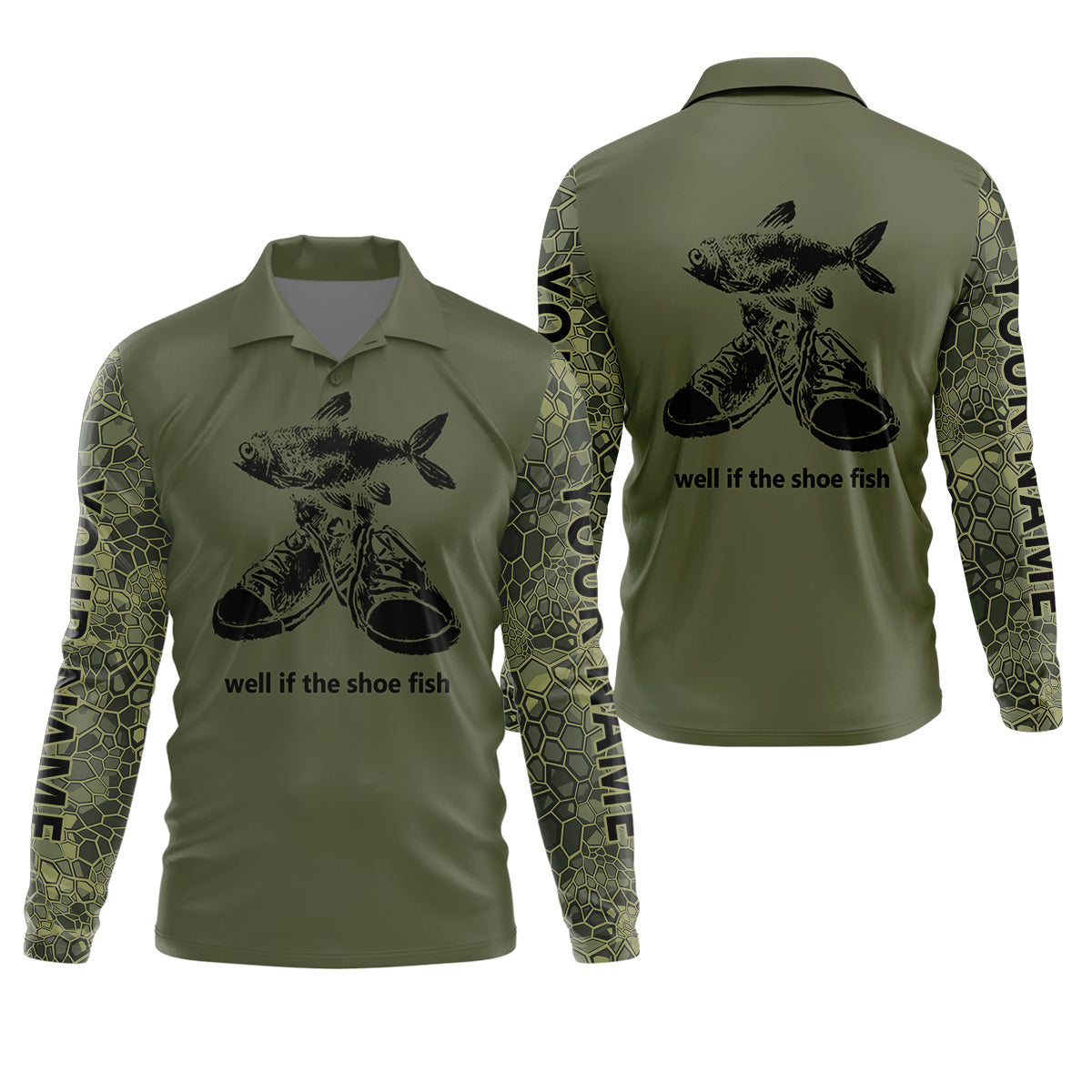 Well If The Shoe Fish Green Camo Fishing UPF Shirts, Funny Fishing Shirt, Fishing Gift for Men