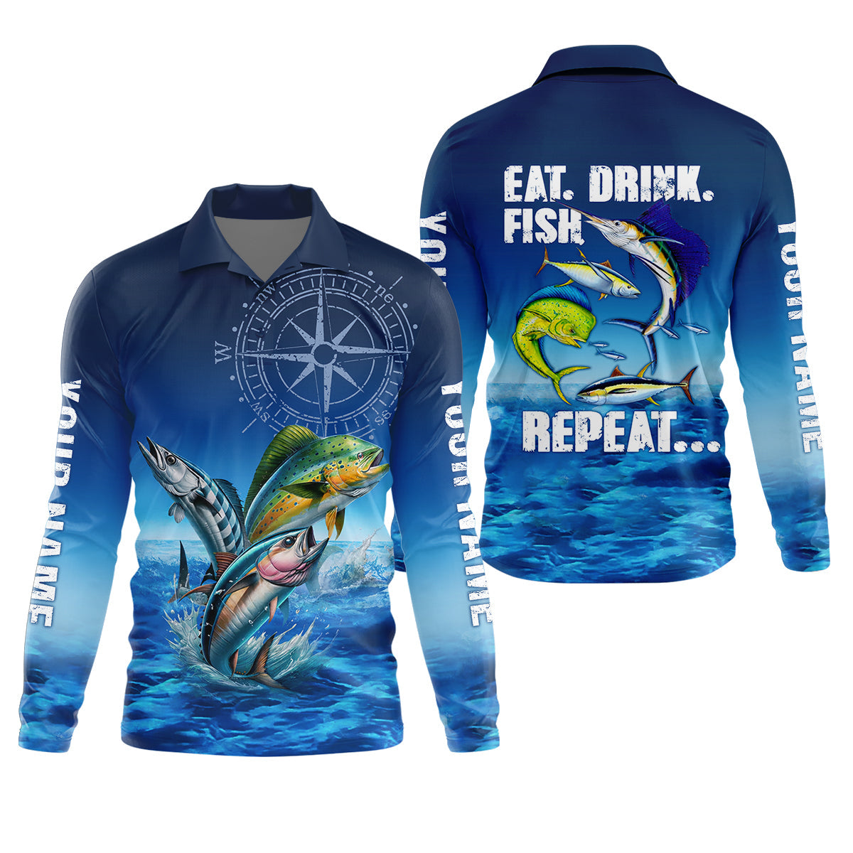 Eat Drink Fish Repeat Funny Fishing Shirt, Fishing UPF Shirts, Fishing Shirts For Men