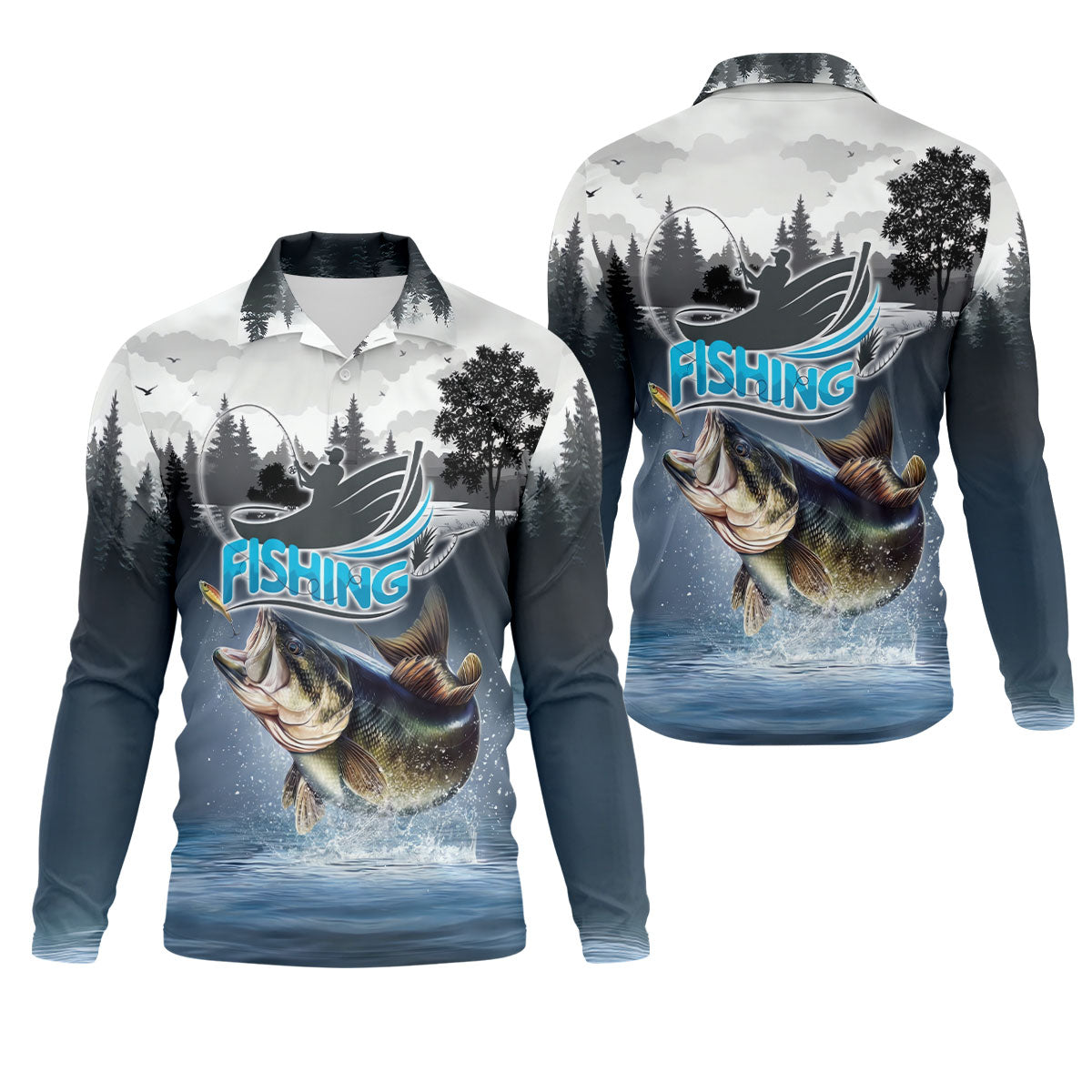 Bass Fisherman Silhouette Fishing UPF Shirts, Largemouth Bass Fishing Shirts For Men