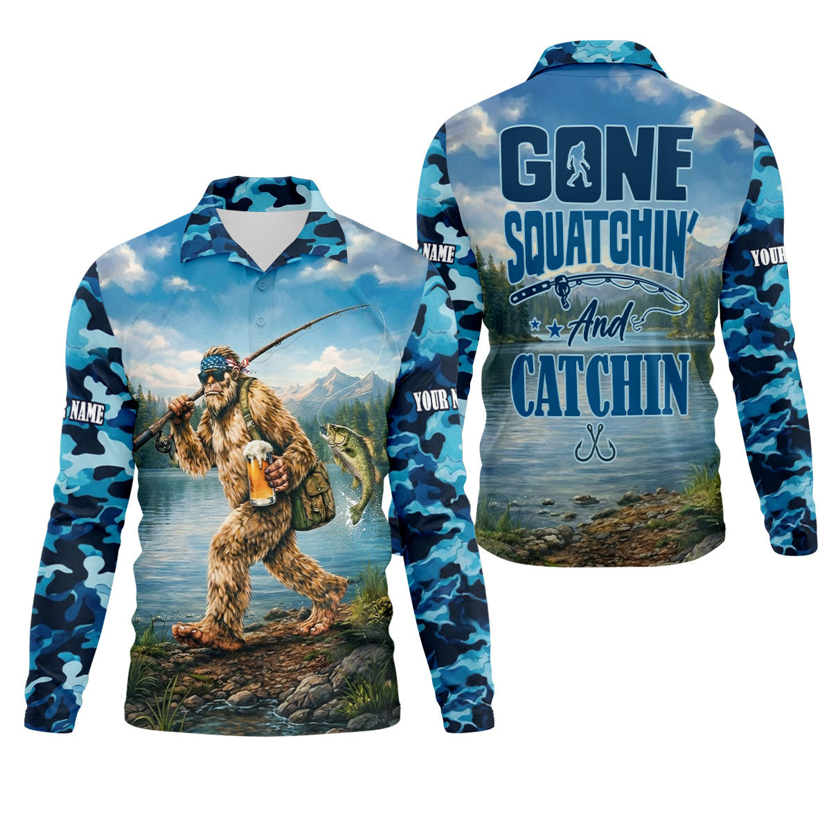 Gone Squatchin And Catchin – Bigfoot Fishing Shirt, Fishing UPF Shirts, Funny Fishing Shirt