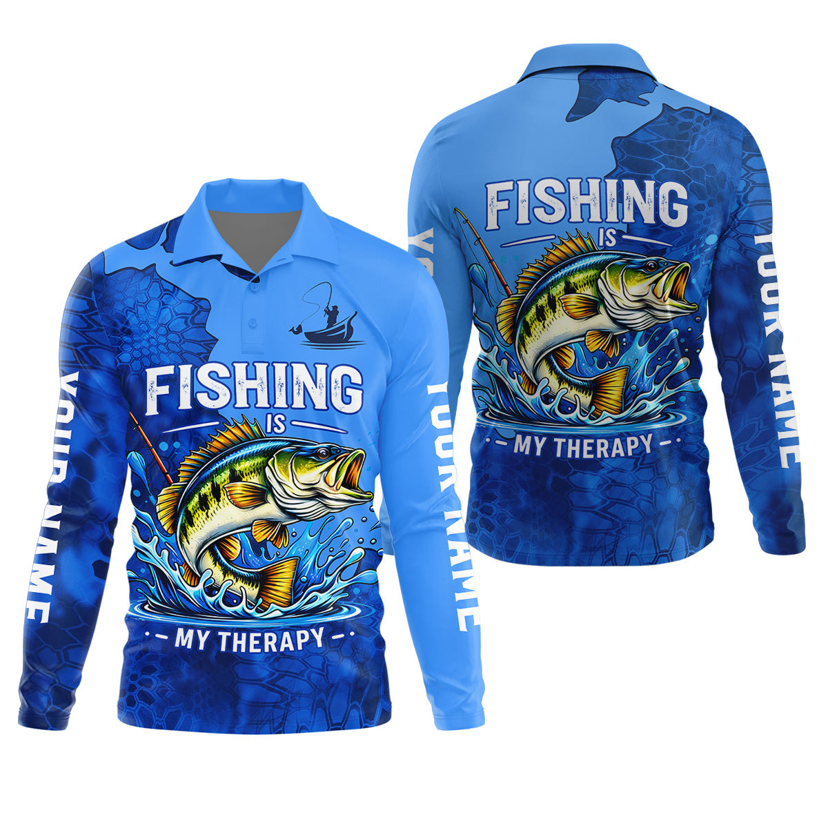 Fishing Is My Therapy – Personalized Bass Fishing UPF Shirt, Fishing Shirt for Men