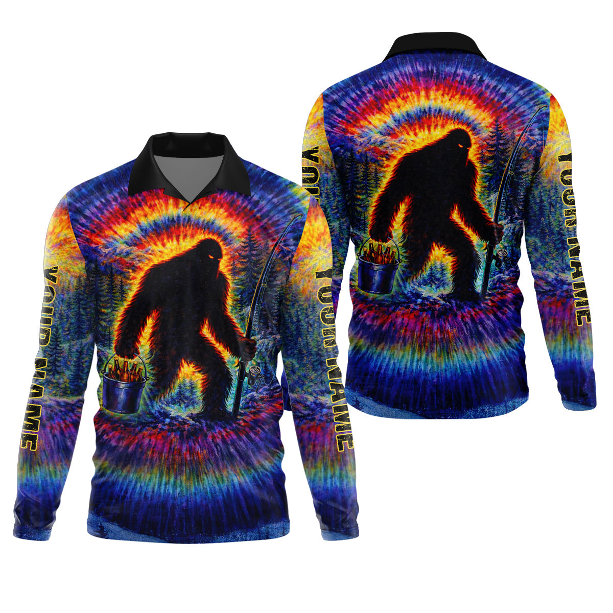Bigfoot Fishing Beer Bucket Rainbow Swirl Funny Fishing Shirt, Fishing UPF Shirts, Fishing Shirts For Men
