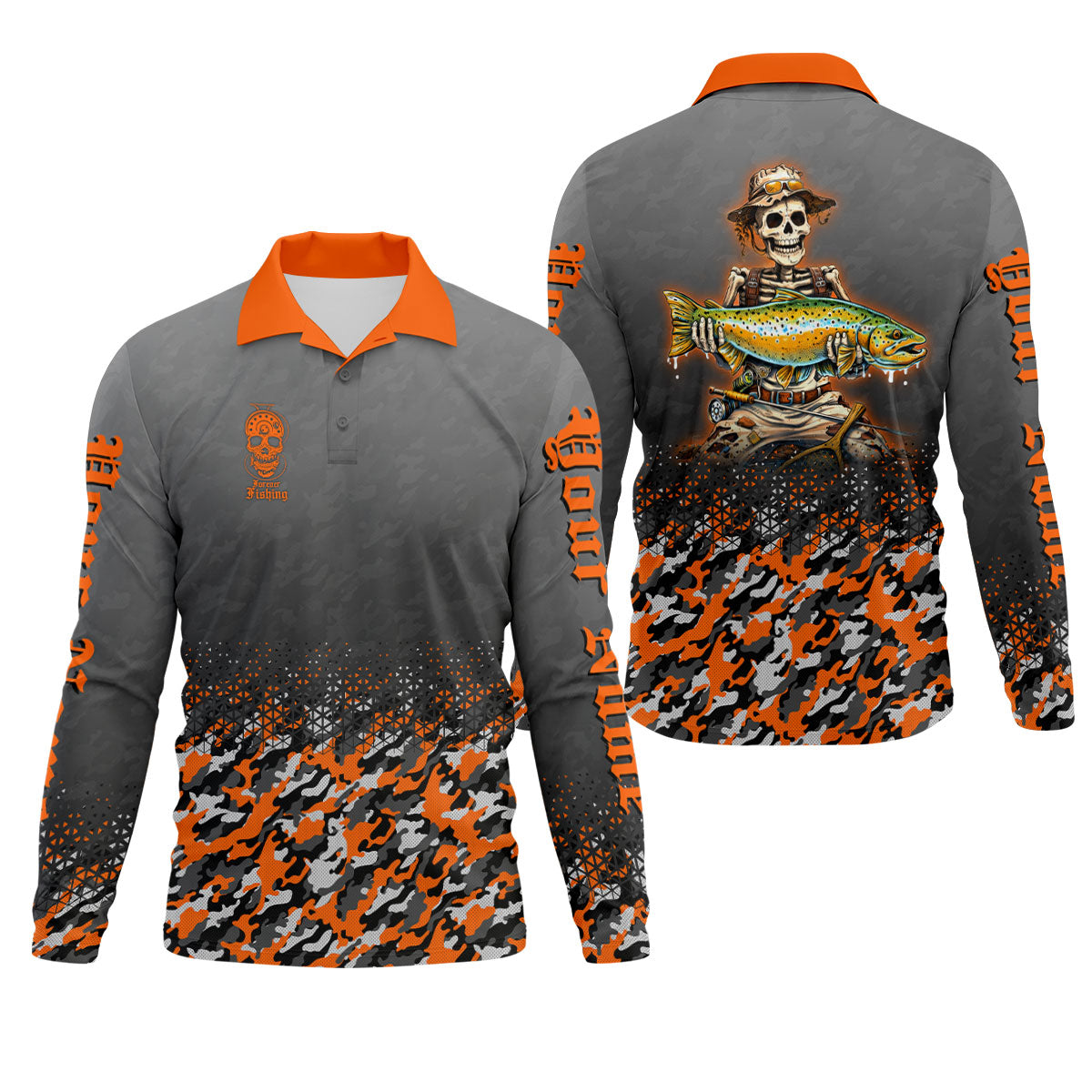 Skull Camo Personalized Fishing Shirt, Skeleton Angler, Skeleton Fisherman, Fishing Shirts For Men