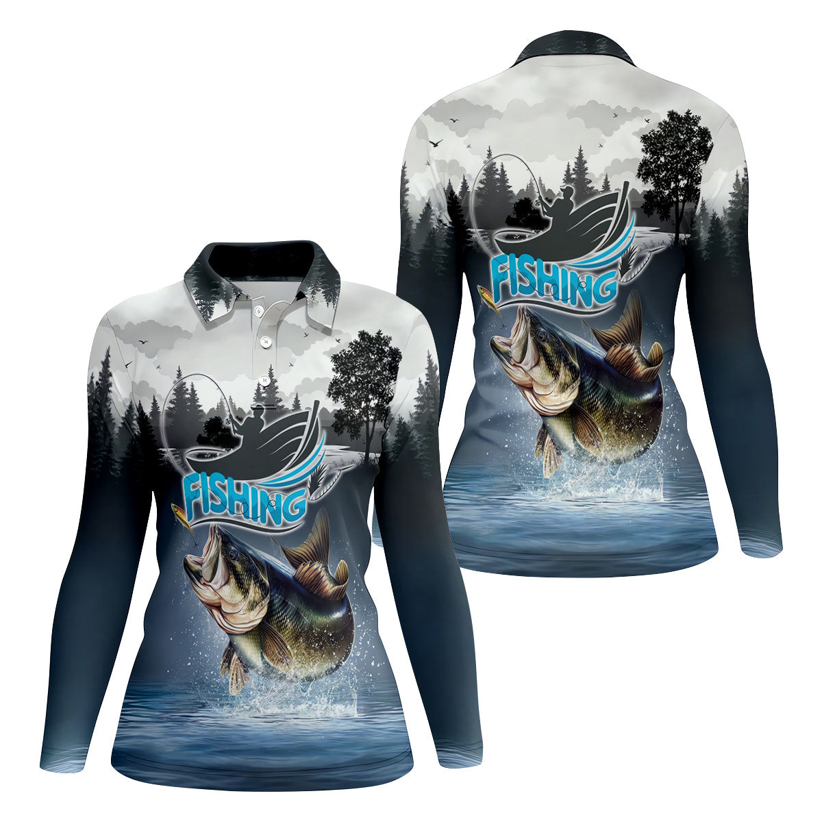 Bass Fisherman Silhouette Fishing UPF Shirts, Largemouth Bass Fishing Shirt For Women