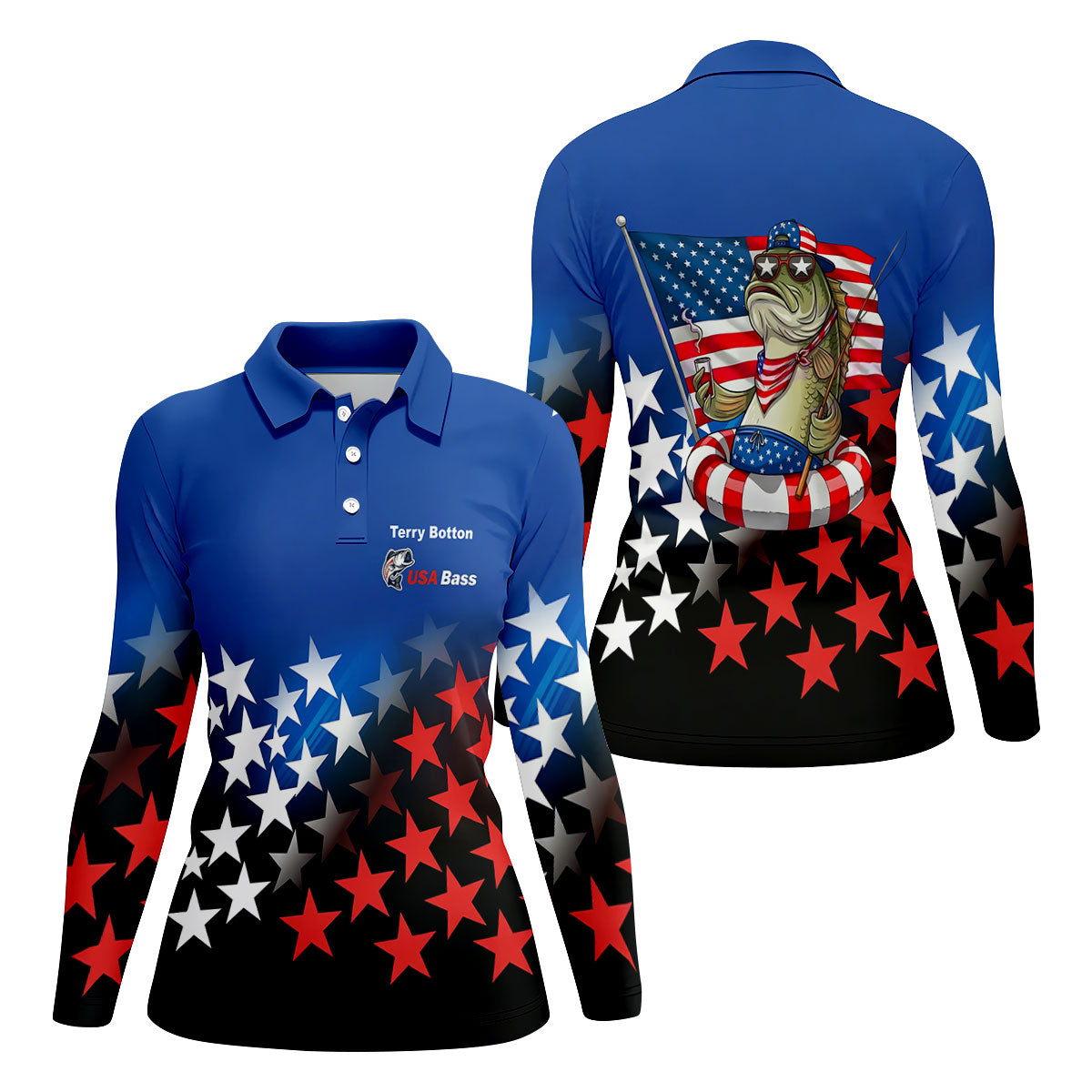USA Bass Fishing American Flag Fishing Shirt, 250 Years 4th Of July Fishing UPF Shirts, Women Fishing Shirt