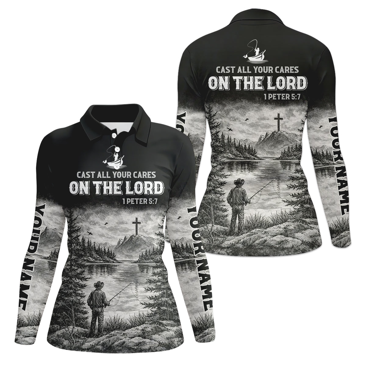 Cast All Your Cares On The Lord Fishing UPF Shirts, Personalized Fishing Shirt For Women, Long Sleeve Fishing Shirt