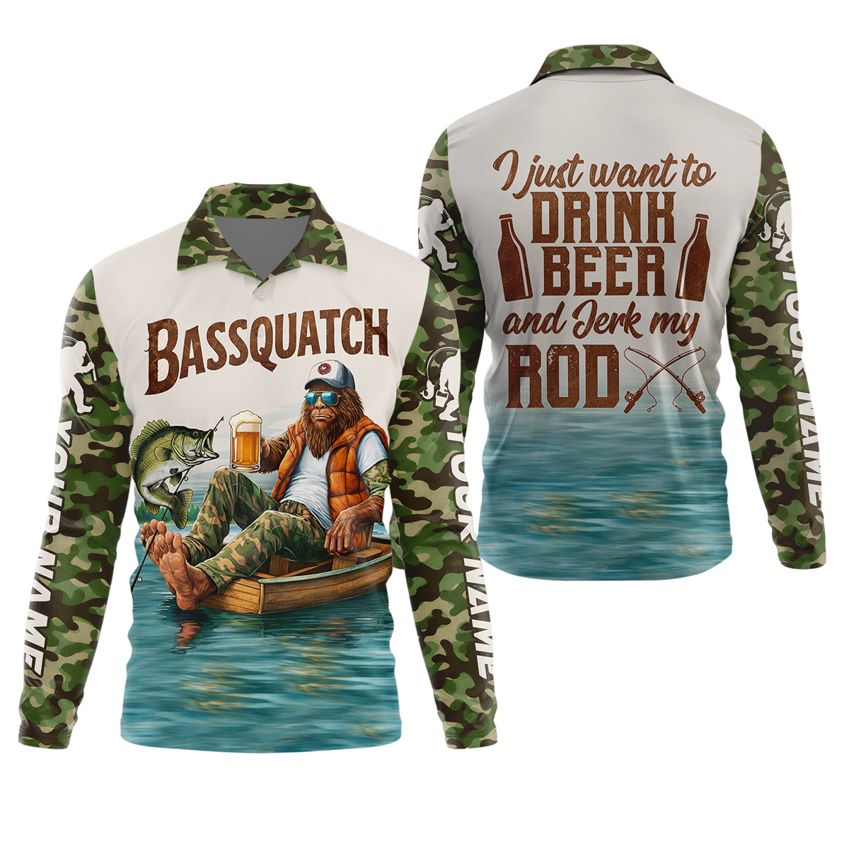 Funny Bigfoot Fishing UPF Shirt, Personalized Fishing Shirt for Men