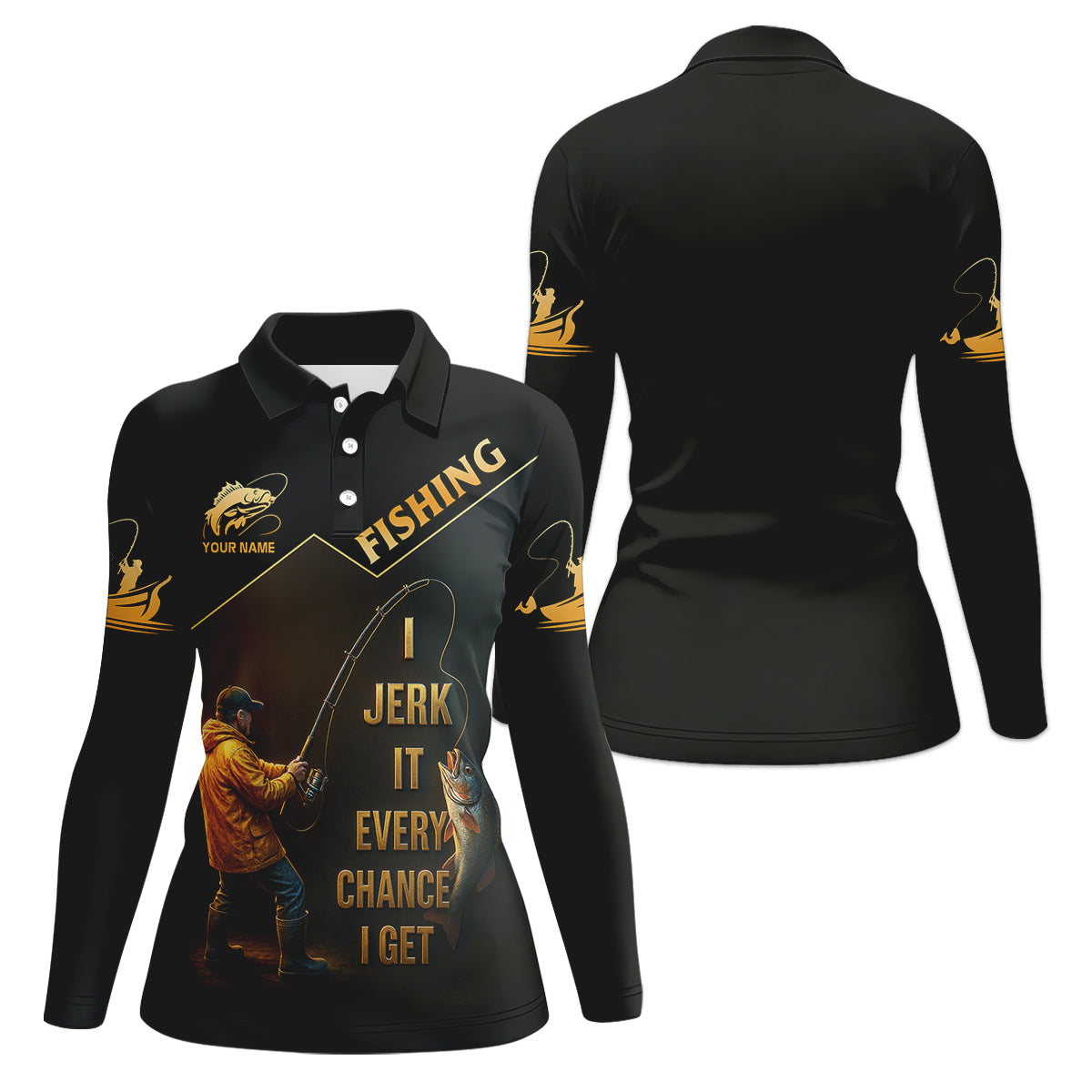 Funny Fishing T-Shirt I Jerk It Every Chance I Get Custom Name UPF Shirts, Women Fishing Shirt