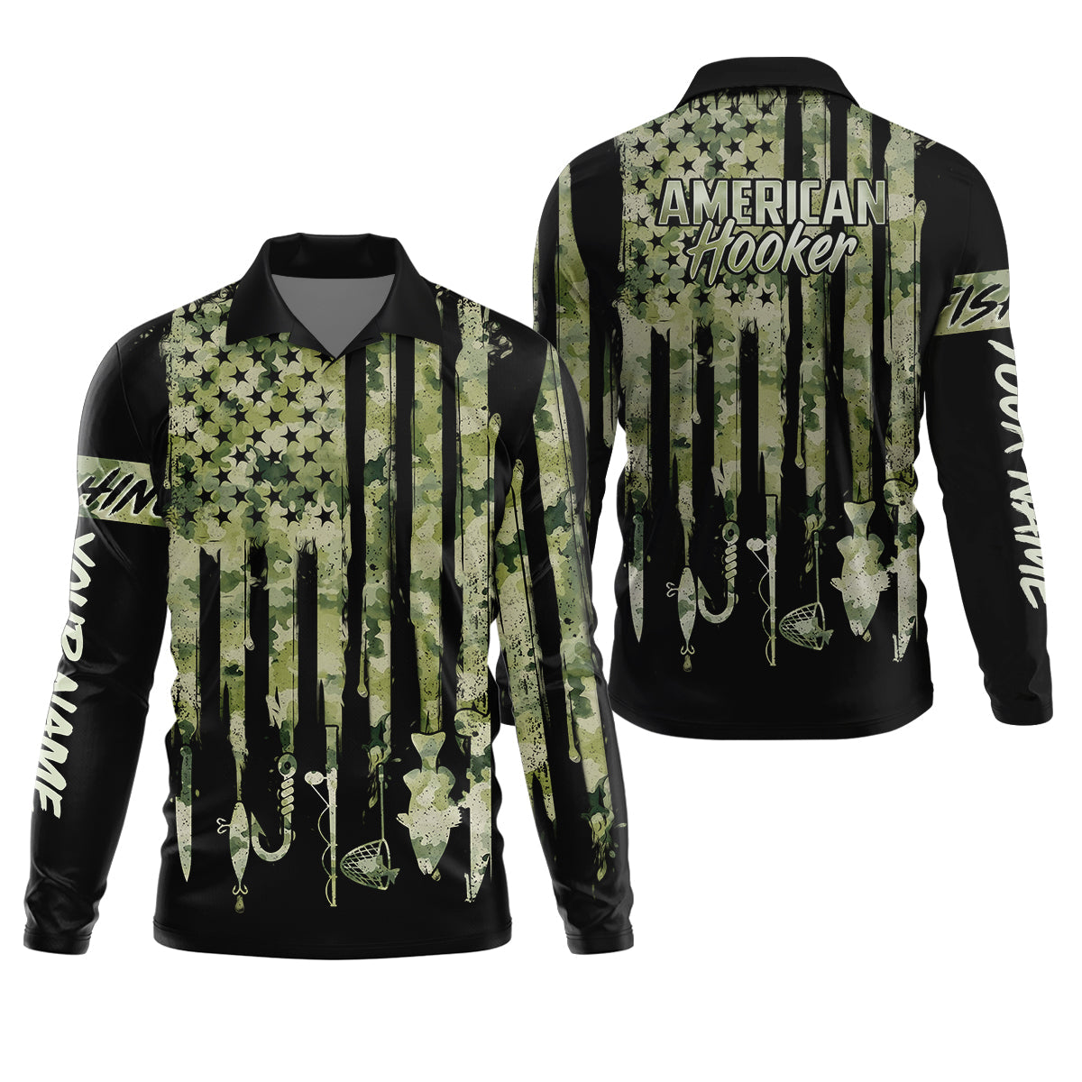American Hooker Patriotic Fishing Shirt, Camo Fishing Shirt, SPF Shirt For Men, Gift For Fisherman