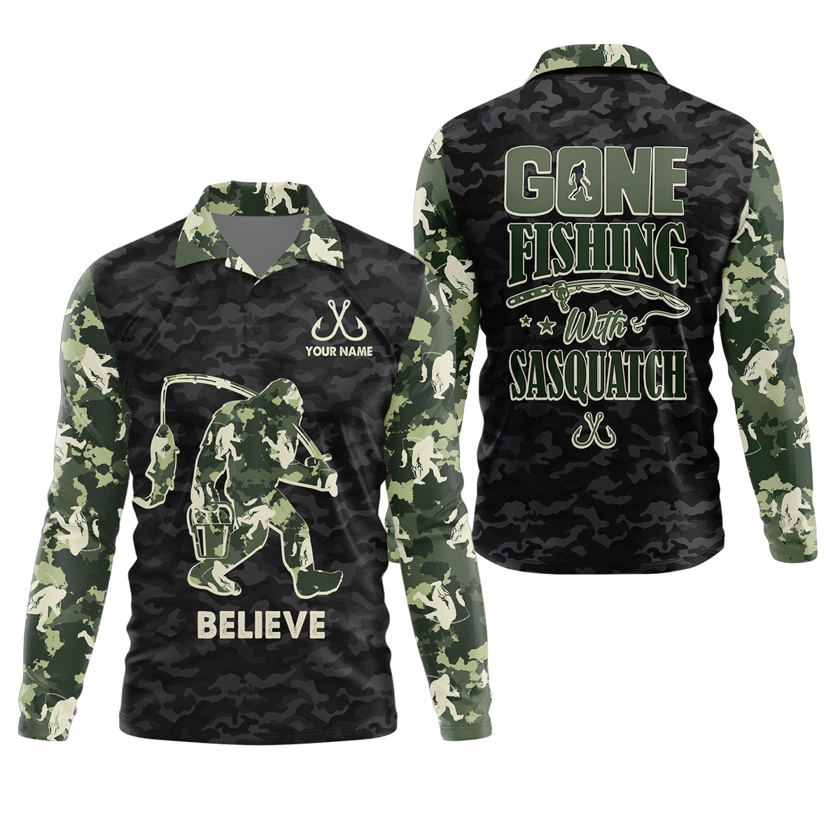 Gone Fishing With Sasquatch Camo Fishing Shirt, Fishing UPF Shirts, Fishing Shirts For Men