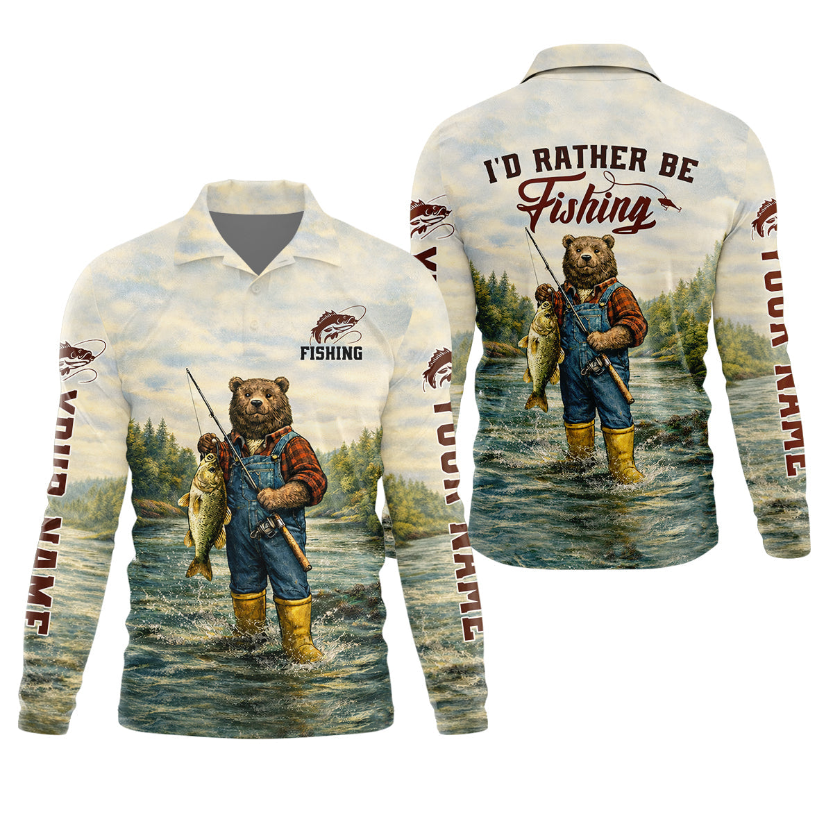 I’d Rather Be Fishing Bear – Outdoor Fishing Shirt, Fishing UPF Shirts, Funny Fishing Shirt