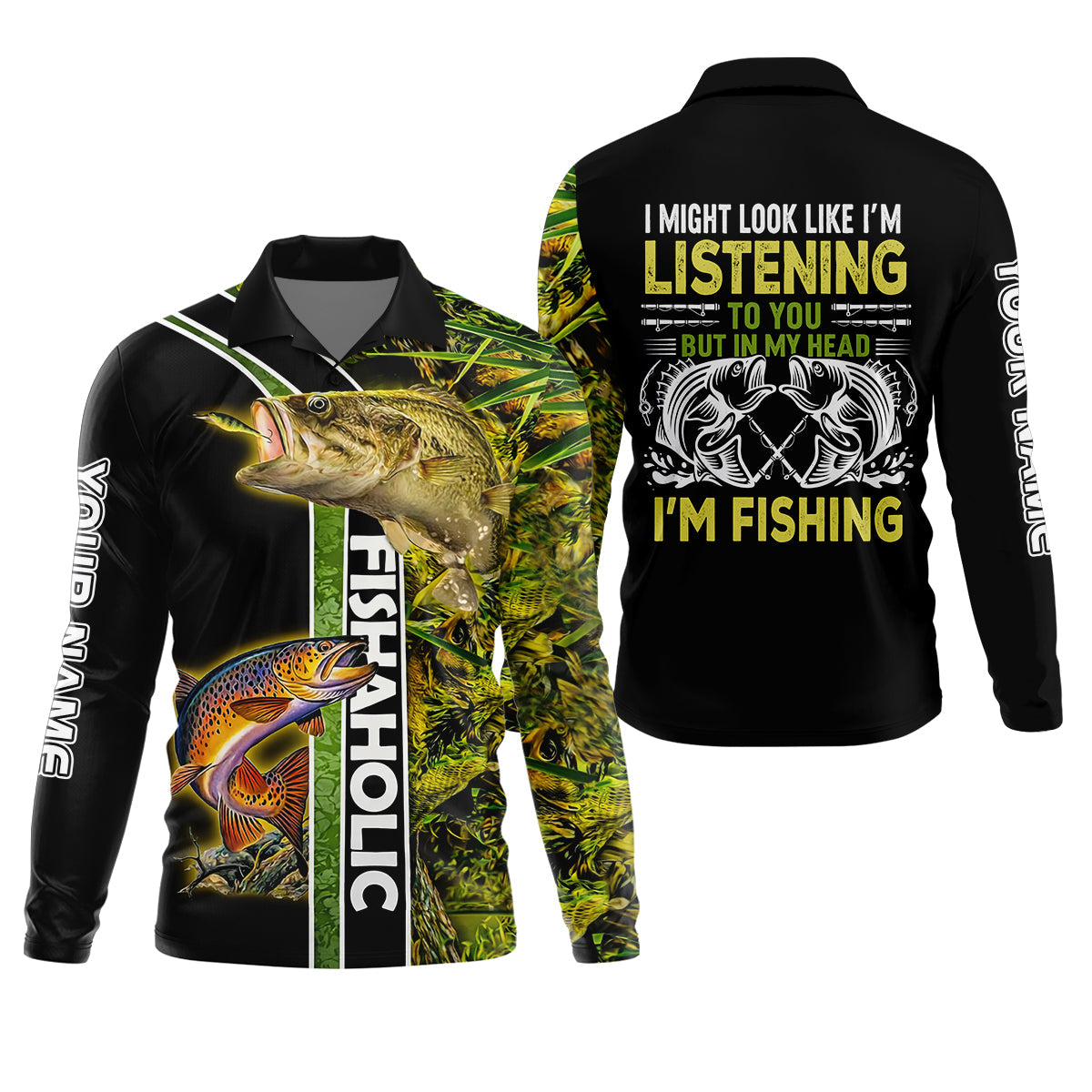 In My Head I'm Fishing Fishaholic Fishing UPF Shirts, Funny Fishing Shirt, Fishing Gift for Men