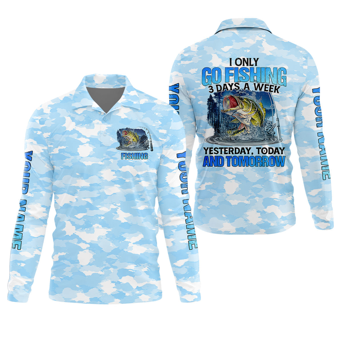 Personalized Camo Fishing Shirt, Go Fishing 3 Days A Week Shirt, Fishing UPF Shirts, Funny Fisherman Gift