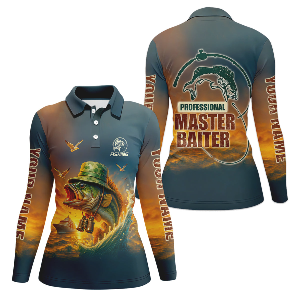 Professional Master Baiter Sunset Fishing UPF Shirts, Fishing Shirt For Women, Hooded Fishing Shirt