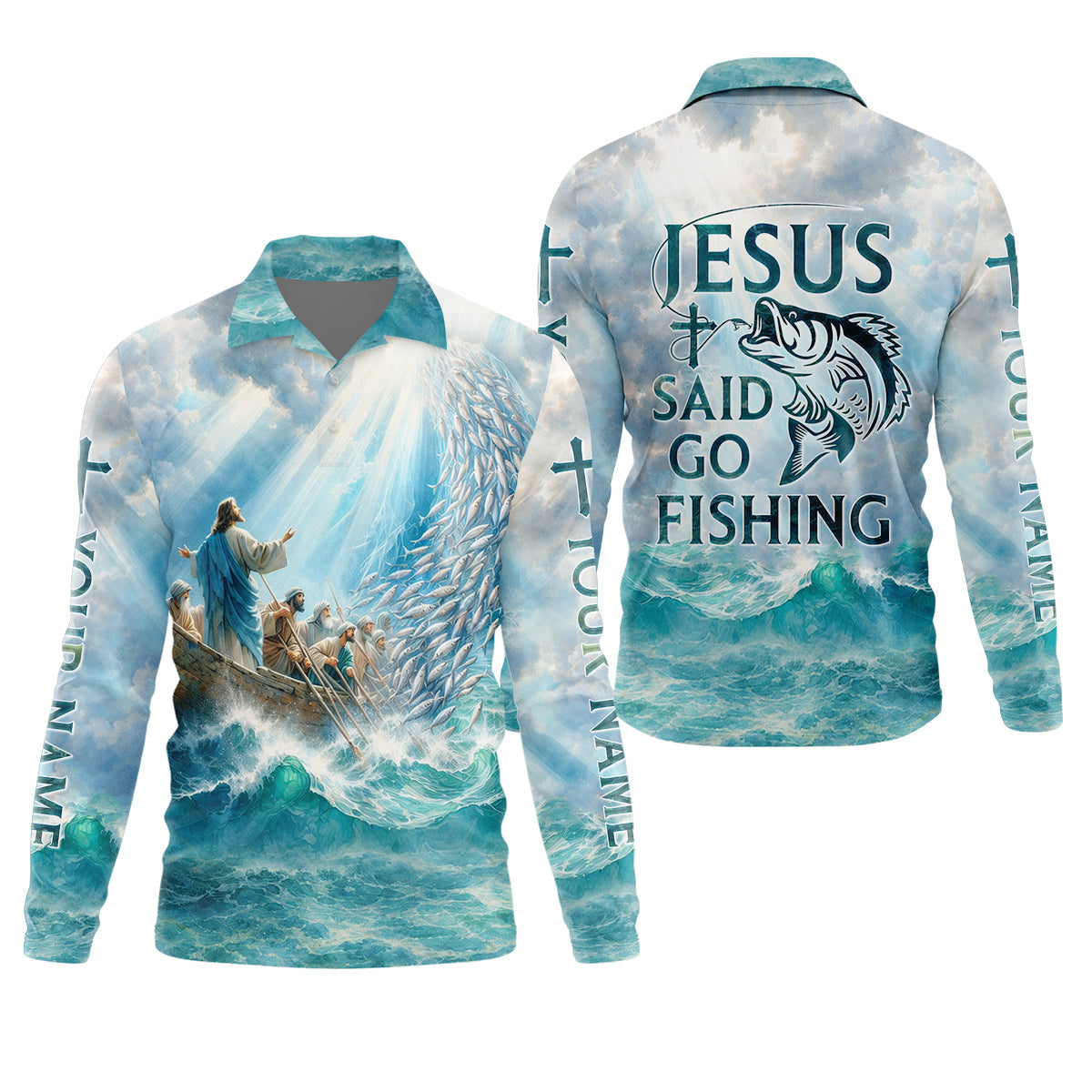 Jesus Said Go Fishing Christian Fishing UPF Shirts, Funny Fishing Shirt, Fishing Shirts For Men