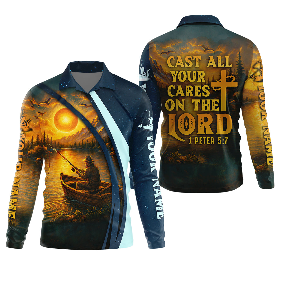 Cast All Your Cares On The Lord Christian Fishing SPF Shirt For Men, Fisherman Gift, Men's Fishing Shirt