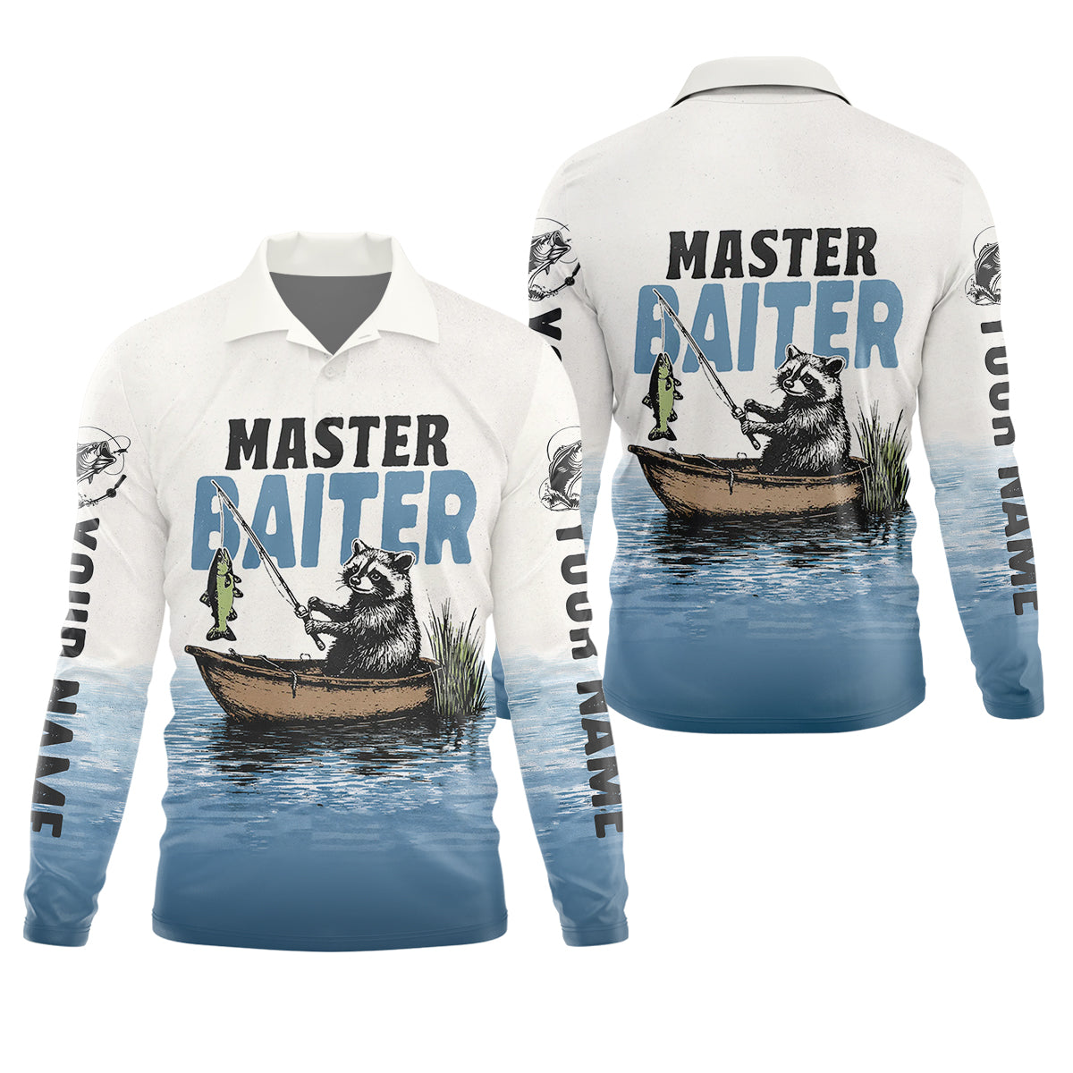 Master Baiter Shirt, Personalized Funny Raccoon Fishing Long Sleeve For Men, Fishing UPF Shirts