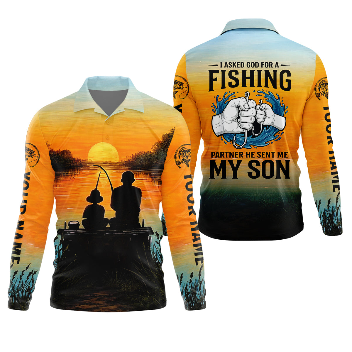I Asked God For A Fishing Partner Father Son Fishing UPF Shirts, Dad Fishing Gift, Fishing Shirts For Men