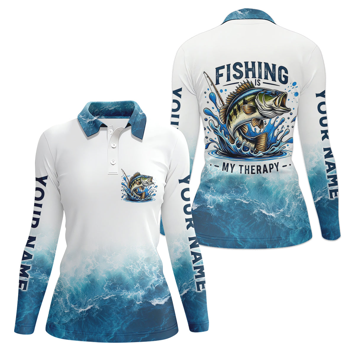 Fishing Is Therapy Funny Fishing Shirt, Long Sleeve Sun Shirt, Women SPF Shirt, Fishing Shirt Long Sleeve