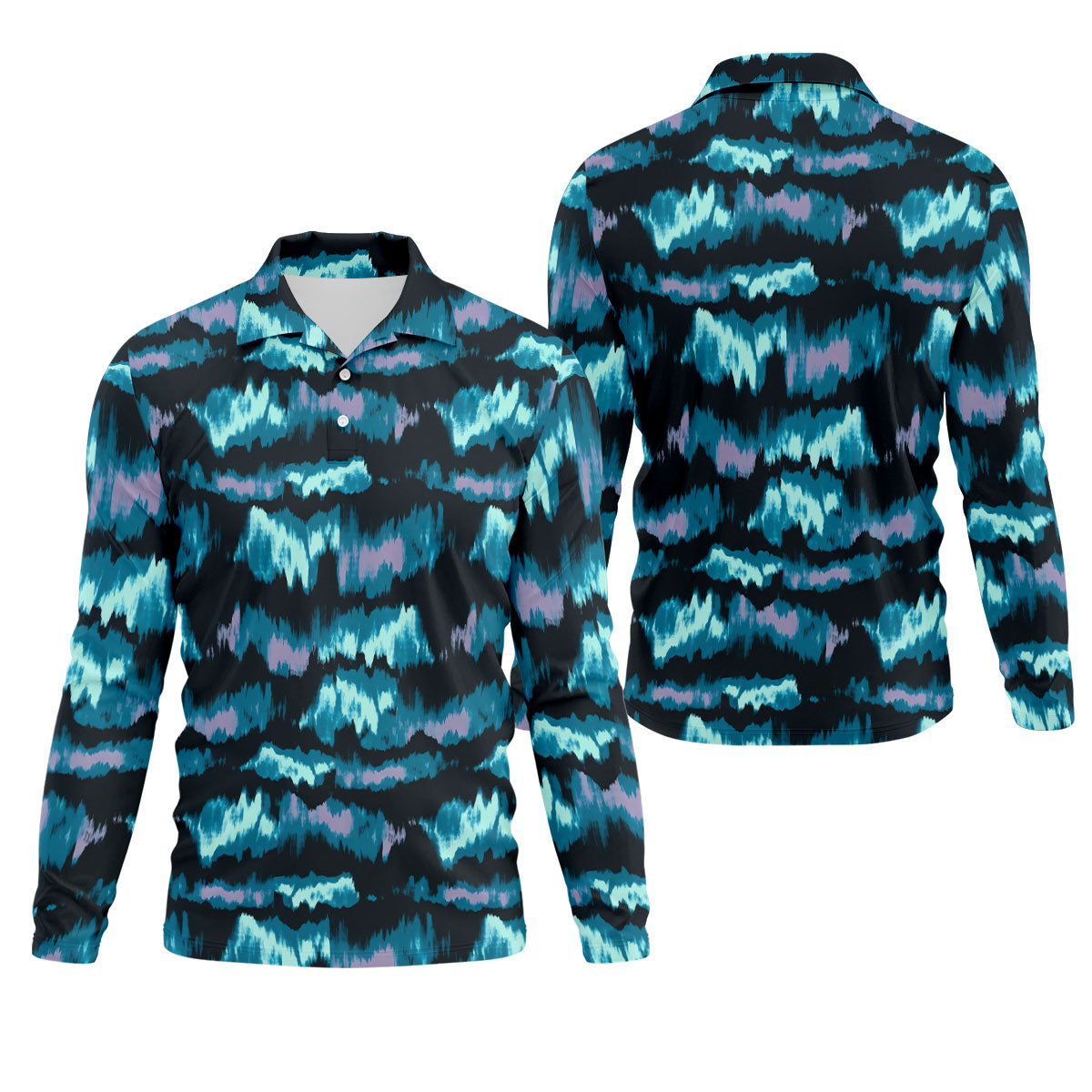 Blue Ikat Pattern Fishing UPF Shirts, Long Sleeve Fishing Shirts, Fishing Shirts For Men