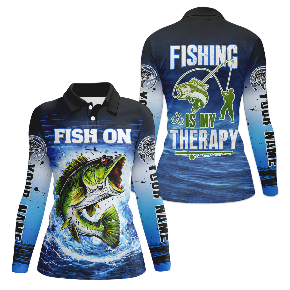 Fish On Fishing Is My Therapy, Personalized Fishing Shirt For Women, Long Sleeve Fishing Shirt, Gift For Her