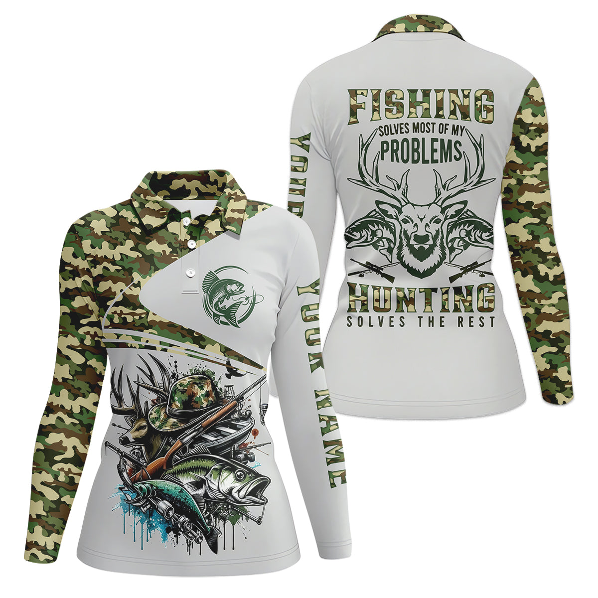 Fishing Solves Most Of My Problems Hunting Solves The Rest Women SPF Shirt, Fishing Shirt Long Sleeve