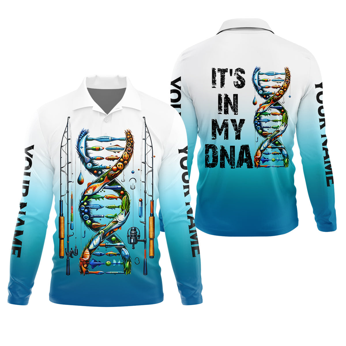 Personalized Fishing DNA Shirt, It’s In My DNA Angler Gift For Men, Fishing UPF Shirts