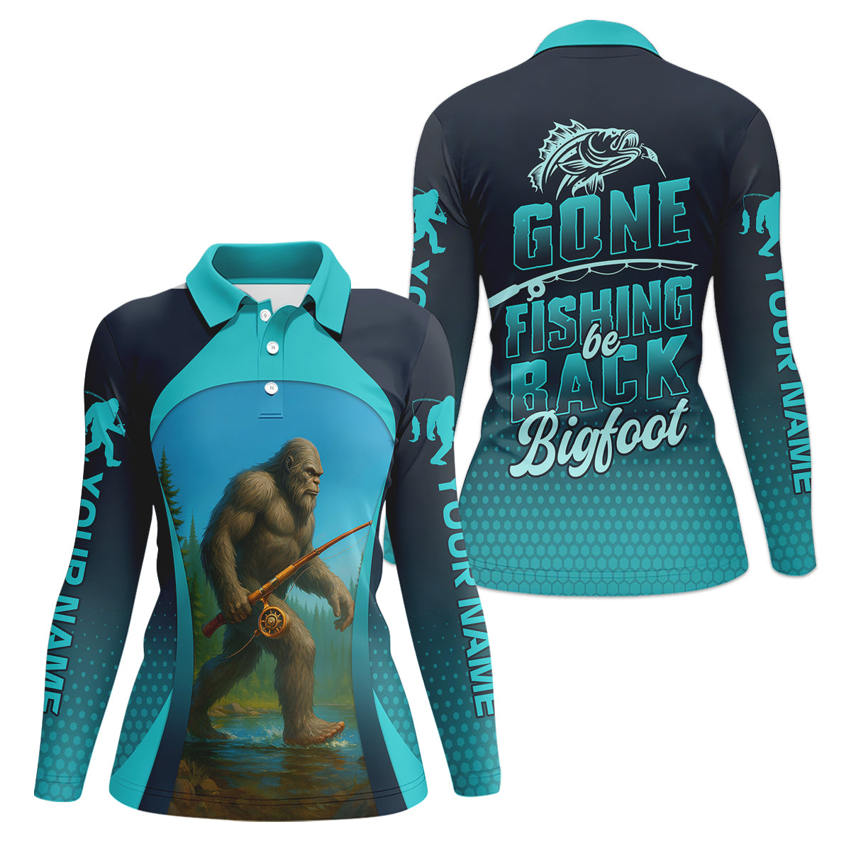 Gone Fishing Be Back Bigfoot Blue Fishing Shirt, SPF Long Sleeve Shirts Womens, Fishing Shirt For Women