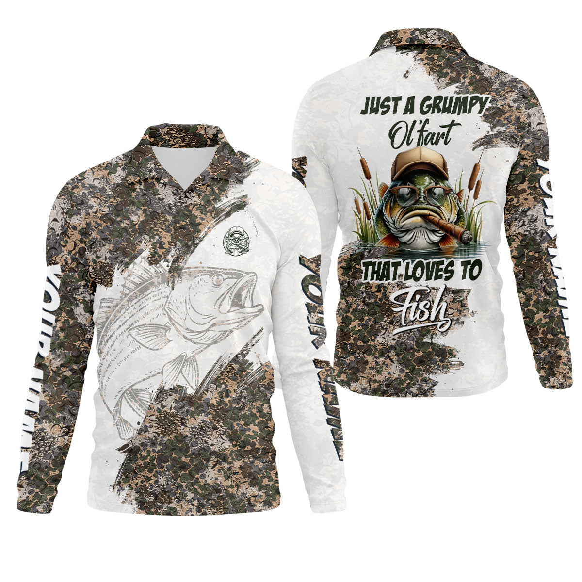 Personalized Funny Fishing Shirt for Men, Grumpy Old Man That Loves to Fish Long Sleeve, Camo Fisherman Gift