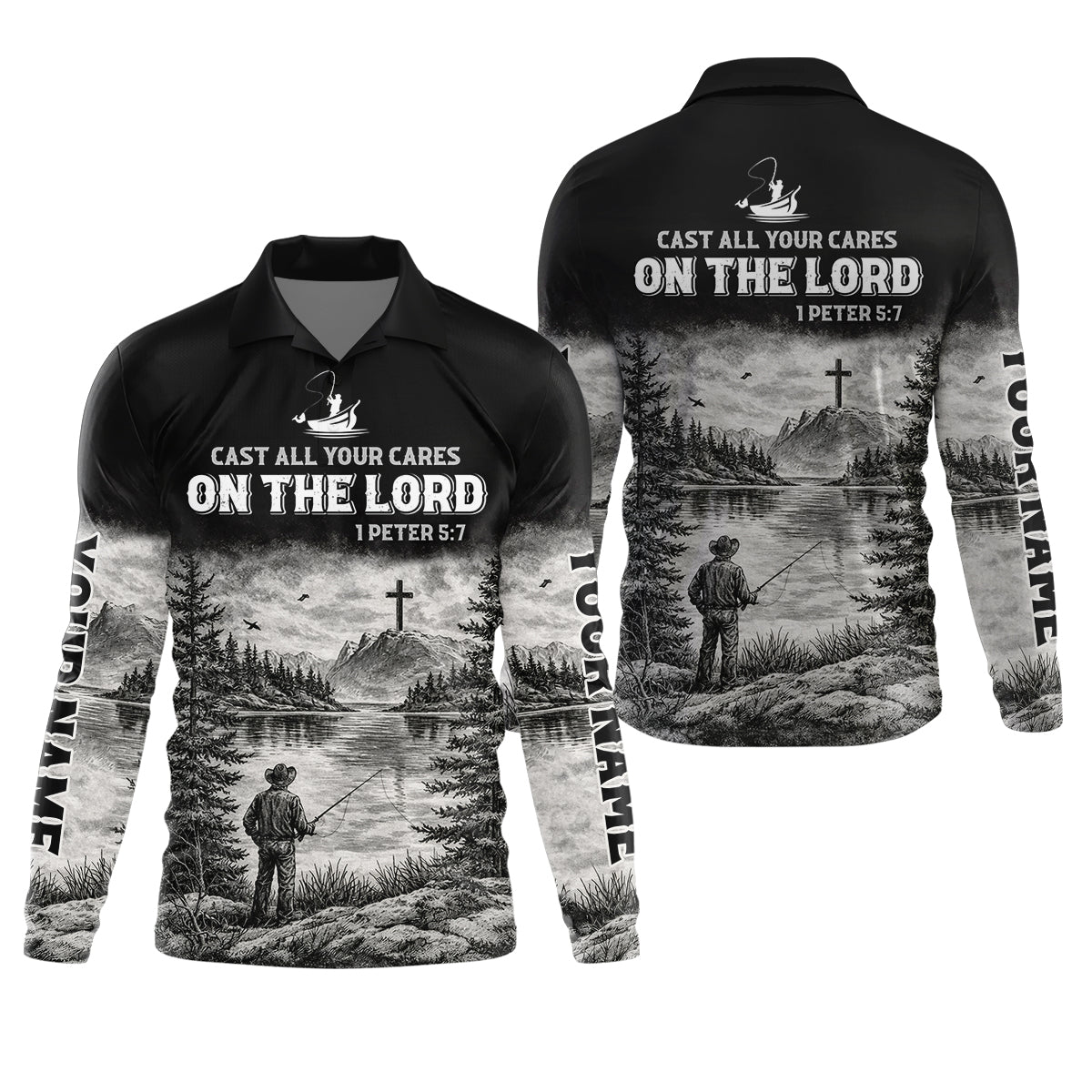 Cast All Your Cares On The Lord Fishing UPF Shirt, Personalized Fishing Shirt For Men, Fishing Shirts For Men