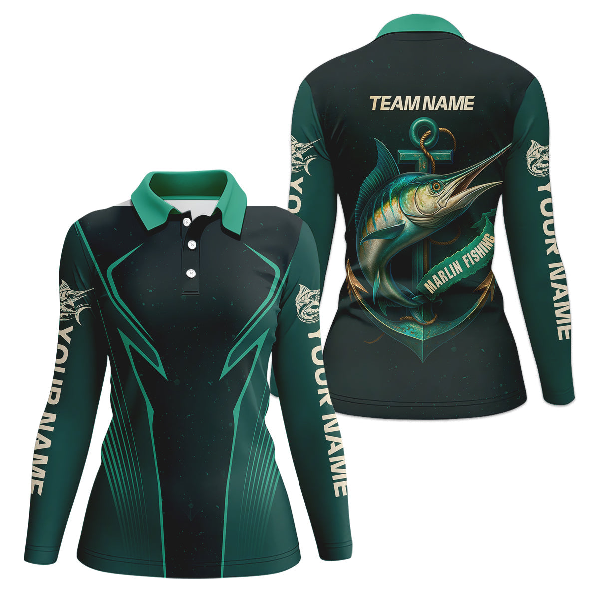 Blue Marlin Fishing Team Shirt, Fishing Jersey, SPF Long Sleeve Shirts Womens, Fishing Shirt For Women