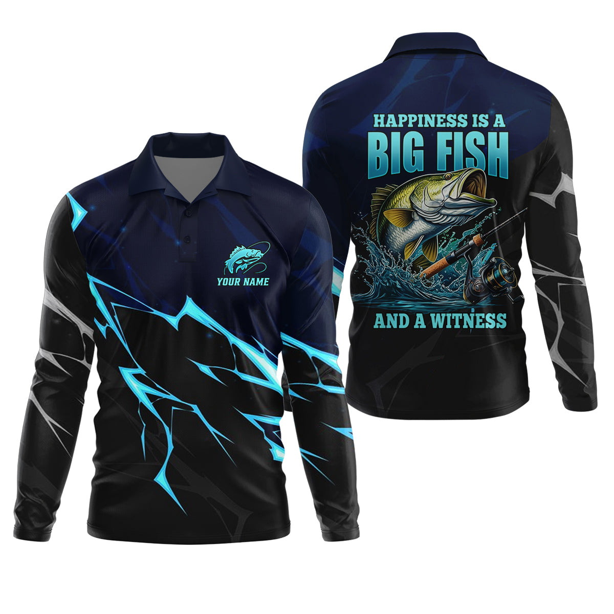 Happiness Is A Big Fish And A Witness Fishing UPF Shirts, Funny Fishing Shirt, Fishing Shirts For Men