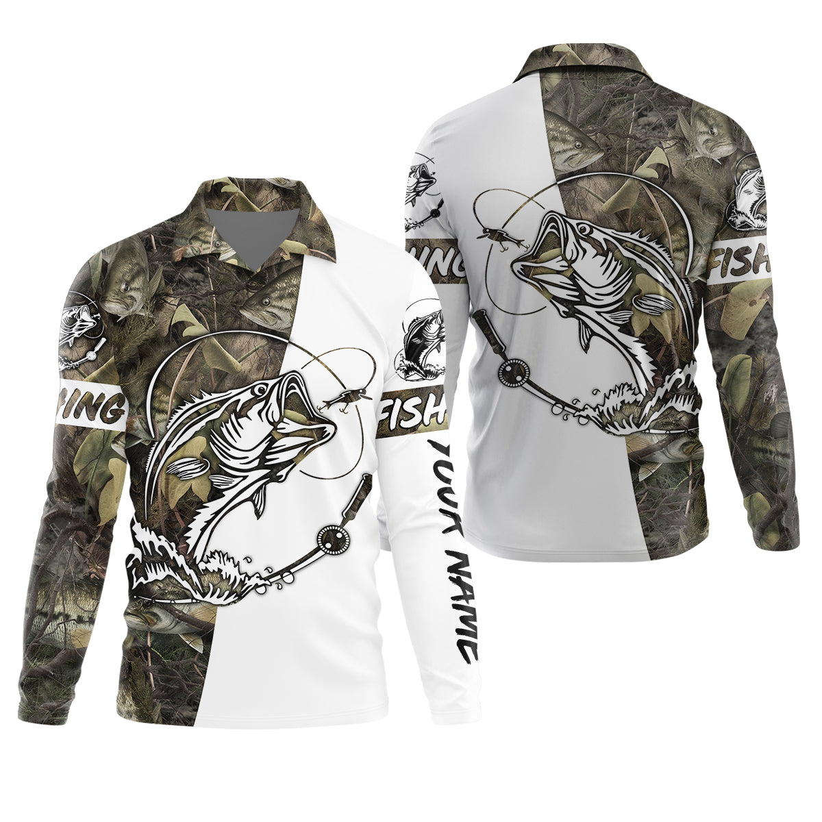 Camo White Fishing UPF Shirts, Camouflage Fishing Shirts, Fishing Gifts For Men, Men's Fishing Shirt