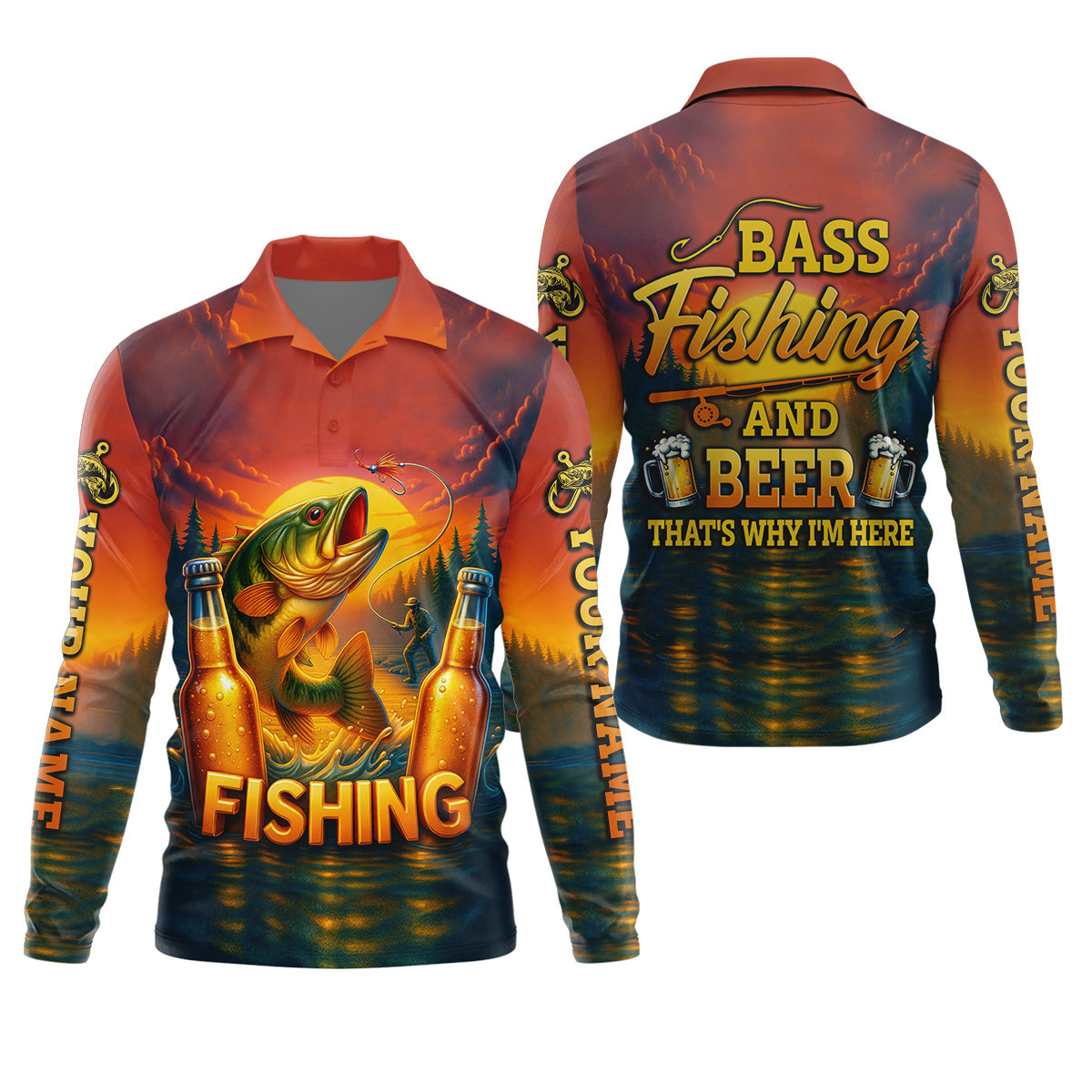 Bass Fishing And Beer That's Why I'm Here SPF Shirt For Men, Fishing Gifts For Men, Custom Fishing Shirts