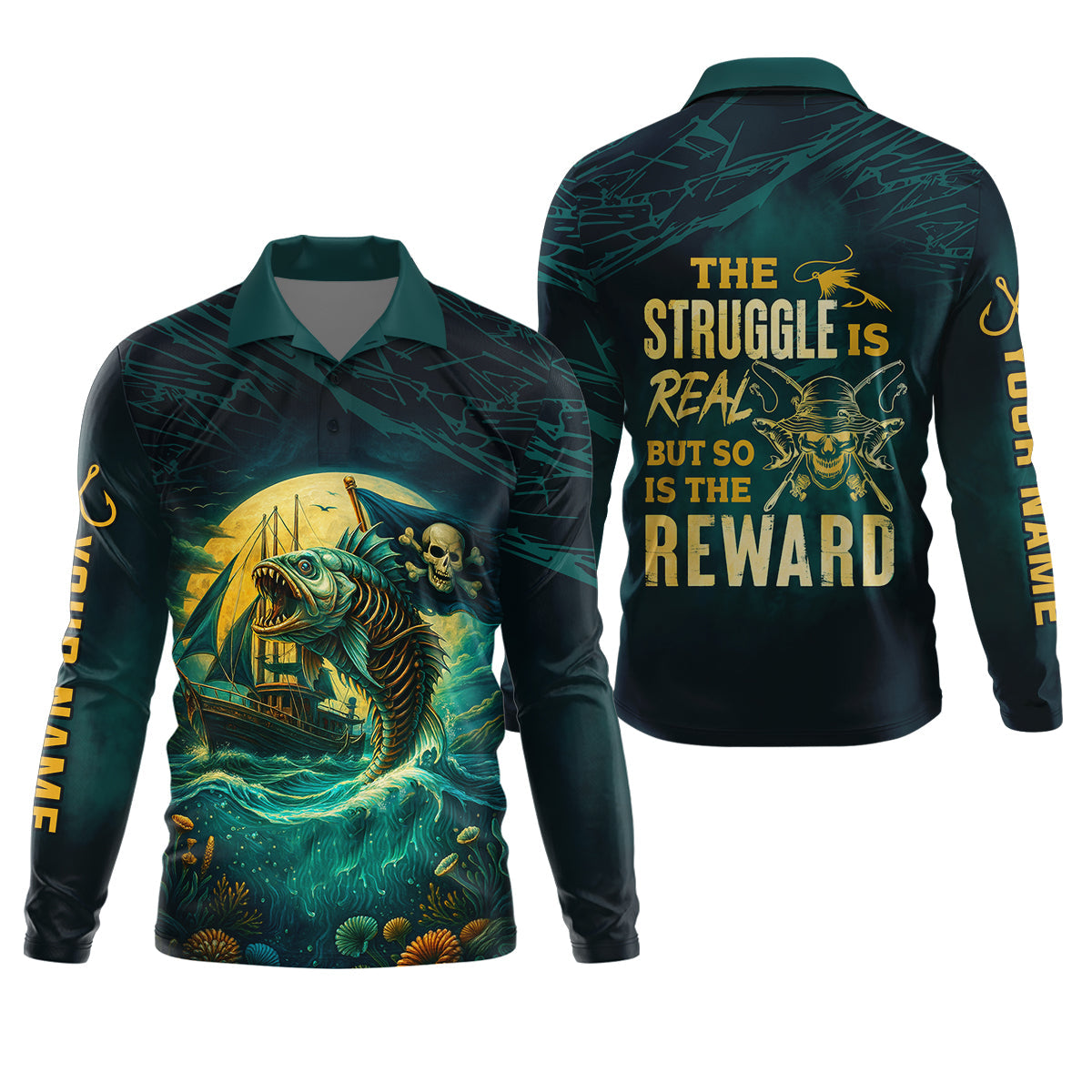 The Struggle Is Real But So Is The Reward Horror Fishing SPF Shirt For Men, Men's Fishing Shirts Long Sleeve