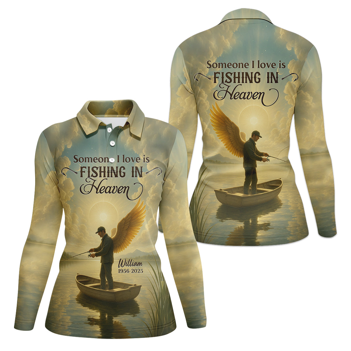 Fishing In Heaven Fishing UPF Shirts, Fishing Memorial Women SPF Shirt, Female Fishing Shirts
