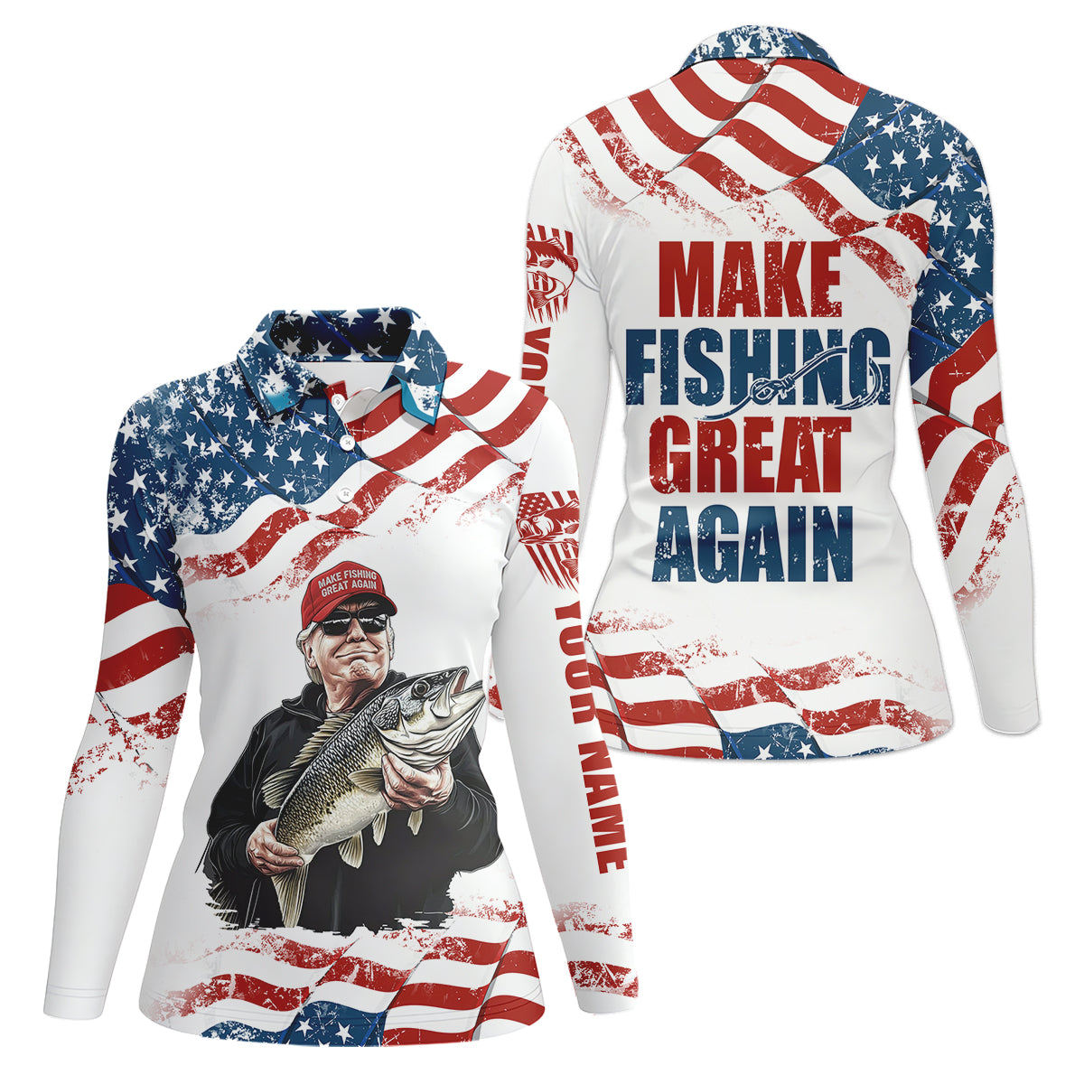 Make Fishing Great Again Patriotic Fishing Shirt, Red White Blue Fishing UPF Shirts, Female Fishing Shirts