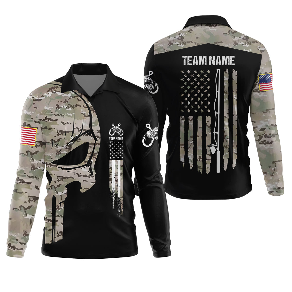 Custom Camo Patriotic Fishing Shirt, Fishing UPF Shirts, Fishing Gifts For Men, Men's Fishing Shirt