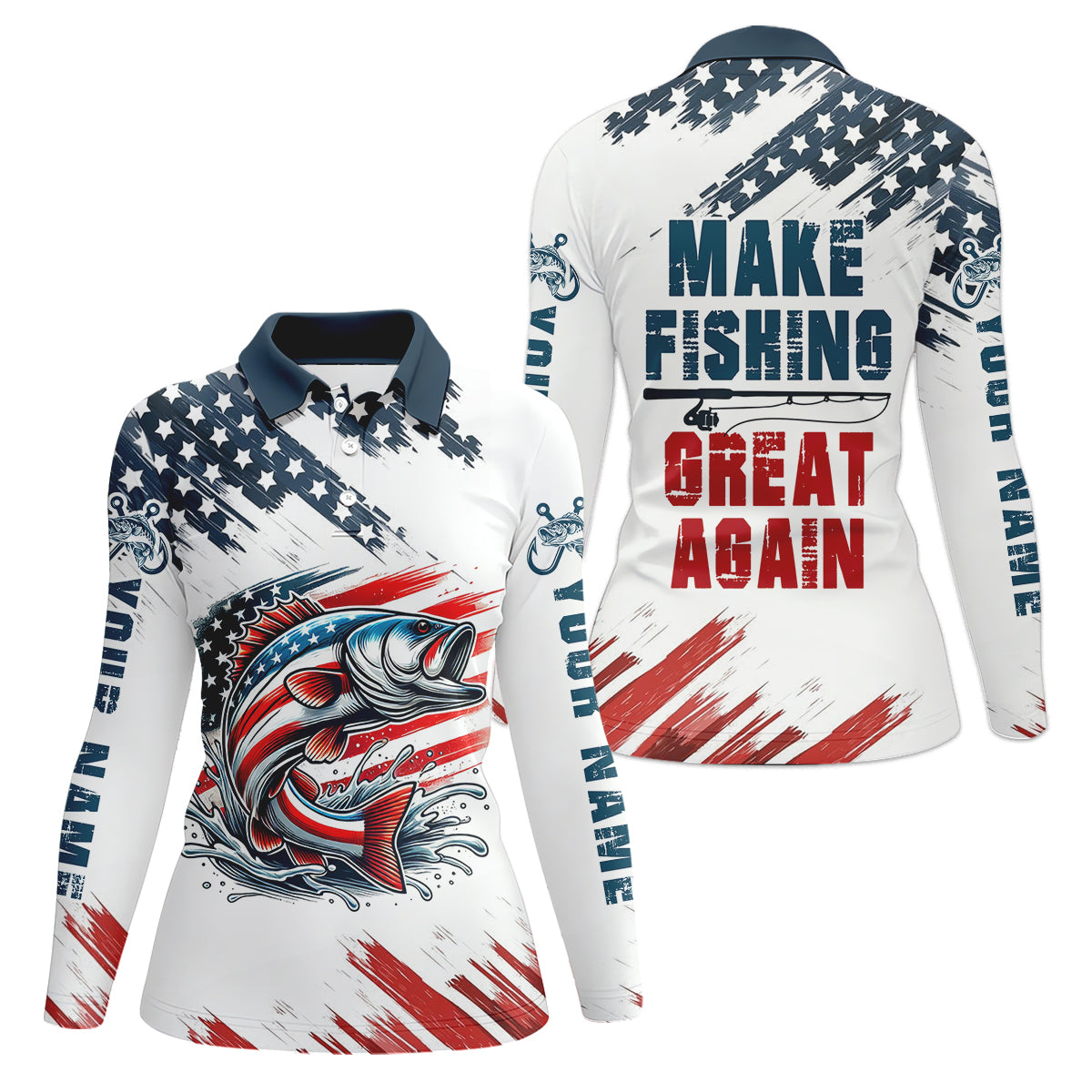 Make Fishing Great Again Patriotic Fishing Shirt, Red White Blue Women SPF Shirt, Female Fishing Shirts