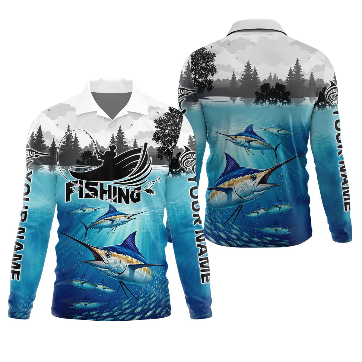 Blue Marlin Fishing SPF Shirt For Men, Performance Fishing Shirts, Gift For Fisherman, Men's Fishing Shirt