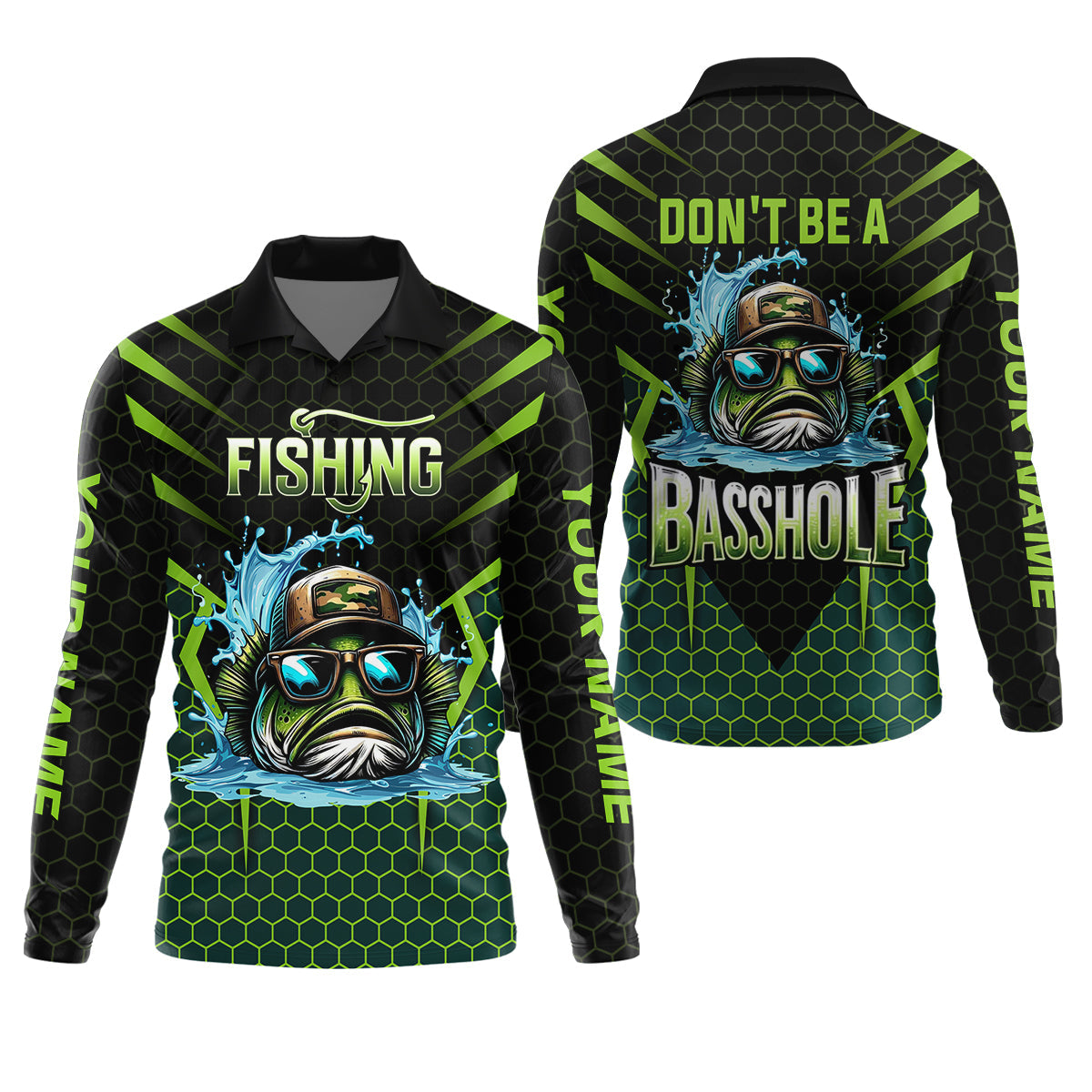 Basshole Funny Fishing Shirt, Camouflage Fishing Shirts, SPF Shirt For Men, Hooded Fishing Shirt